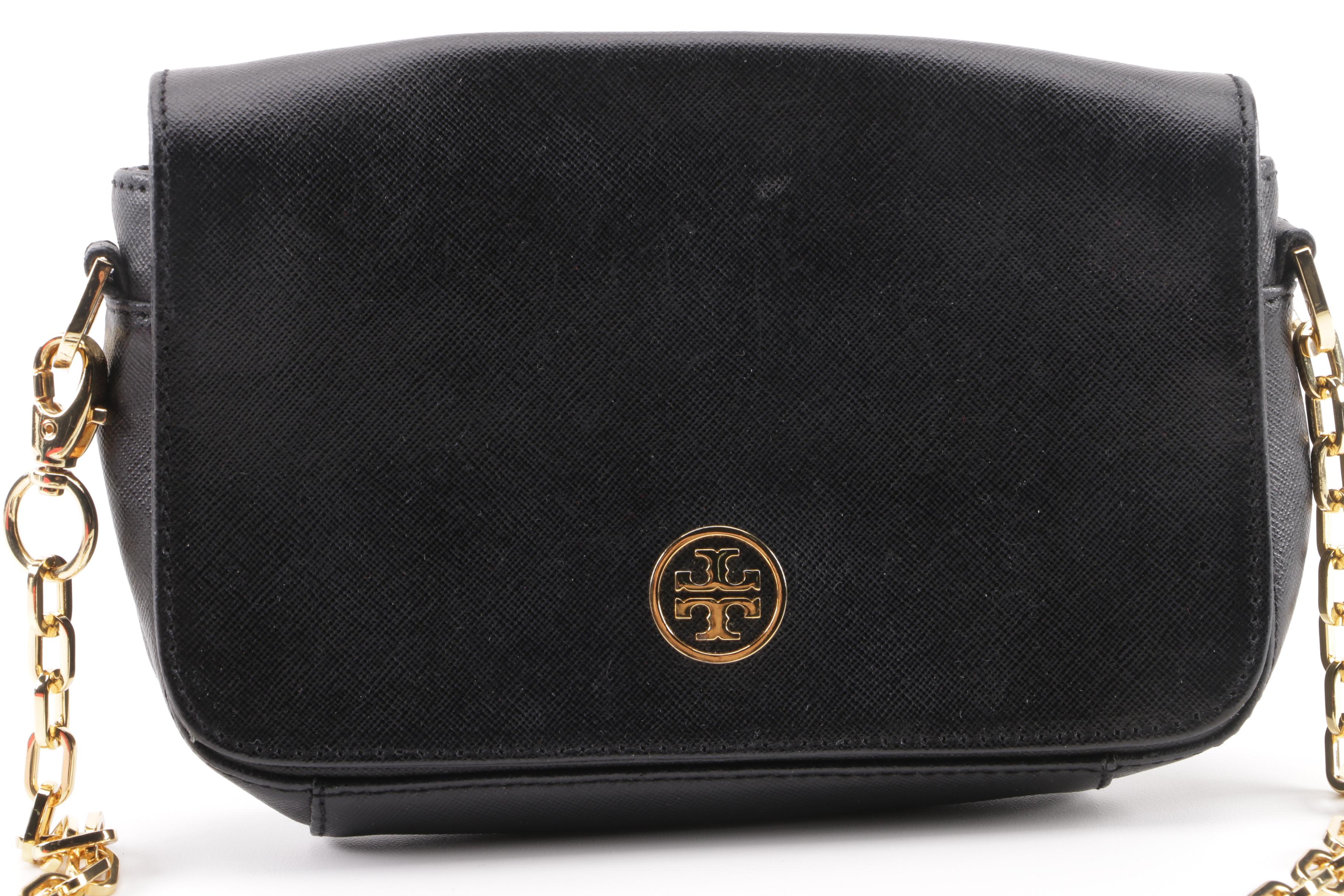 Tory Burch Robinson Black Saffiano Leather Front Flap Crossbody Bag