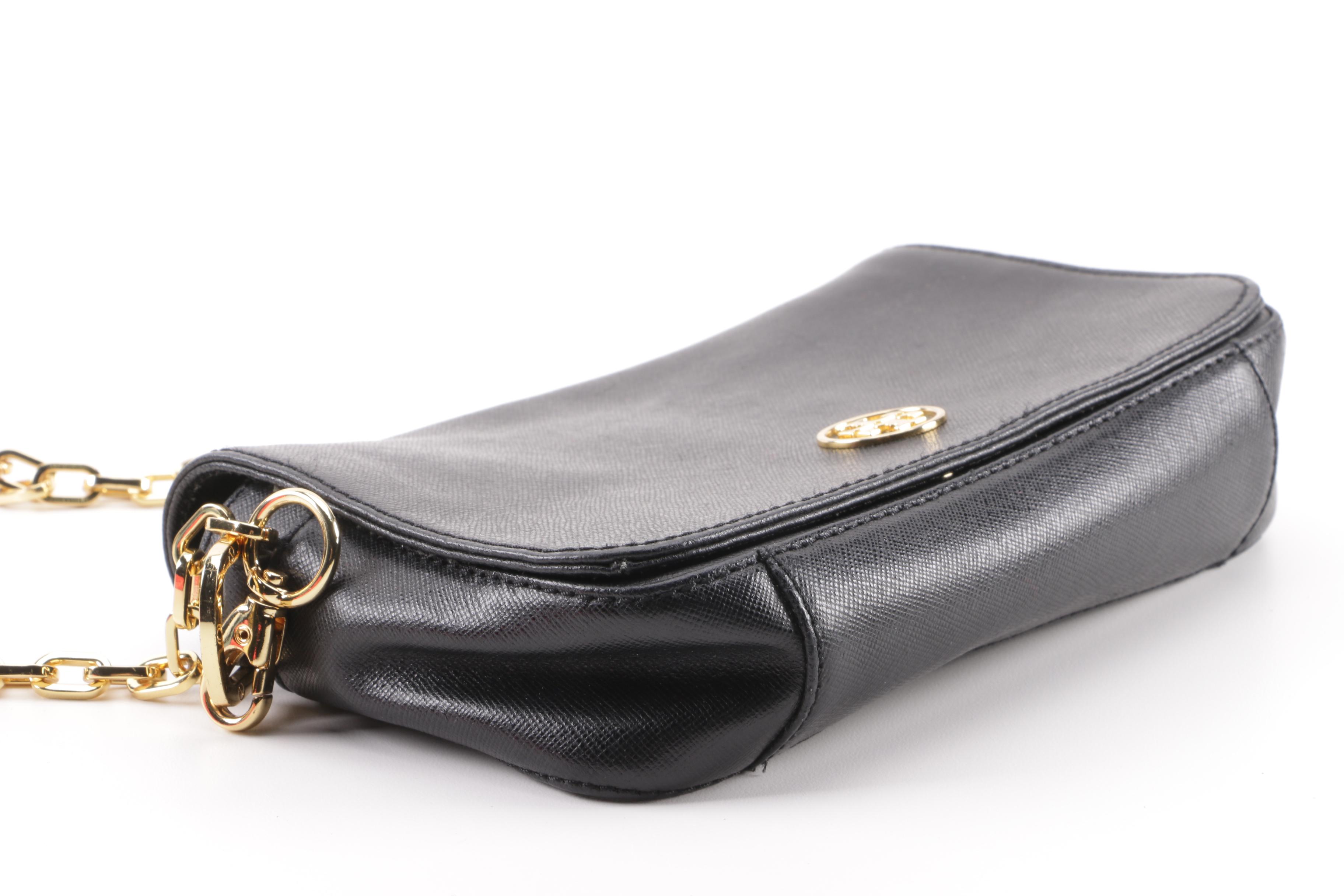 Tory Burch Robinson Black Saffiano Leather Front Flap Crossbody Bag