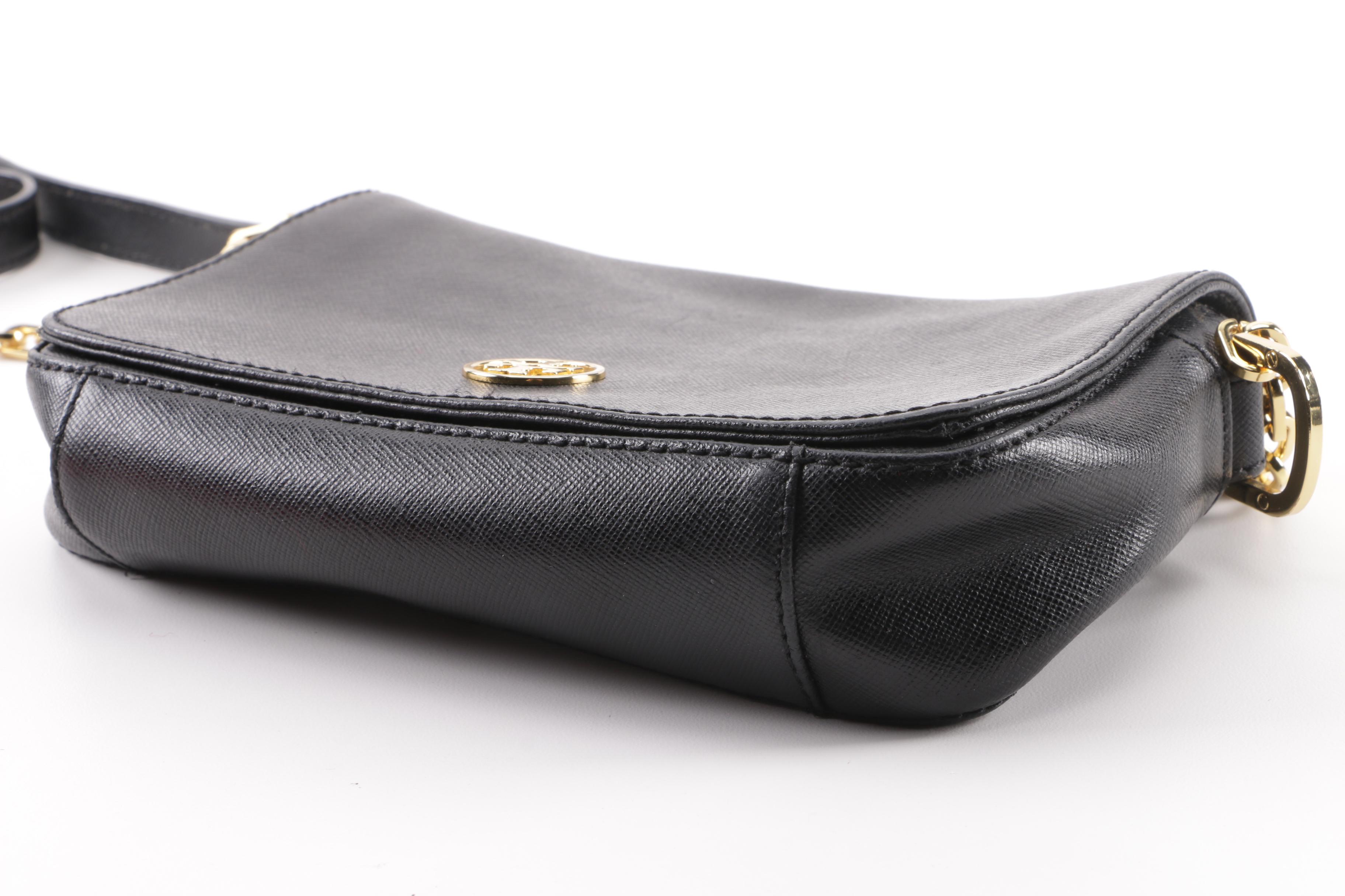 Tory Burch Robinson Black Saffiano Leather Front Flap Crossbody Bag