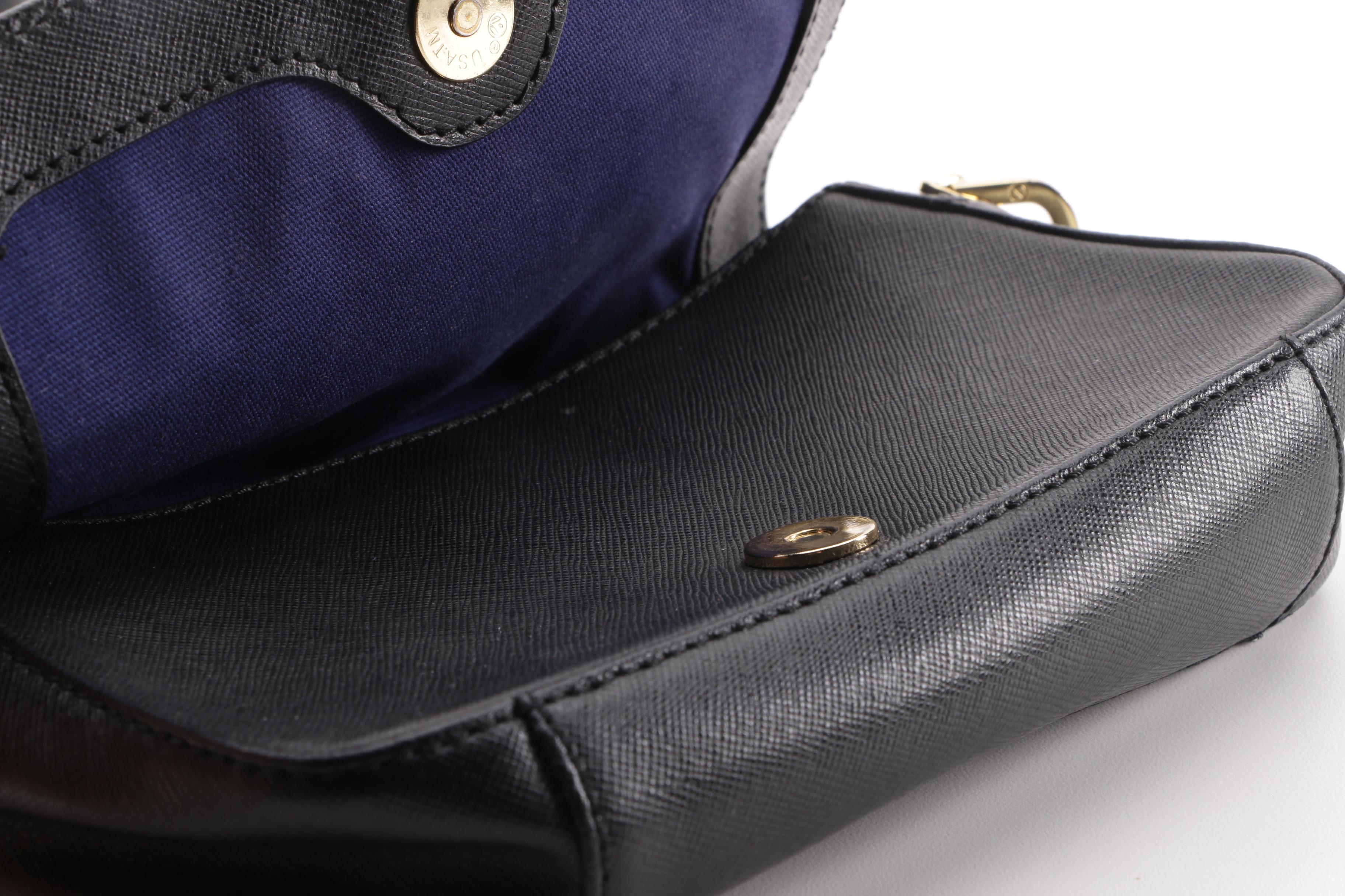 Tory Burch Robinson Black Saffiano Leather Front Flap Crossbody Bag