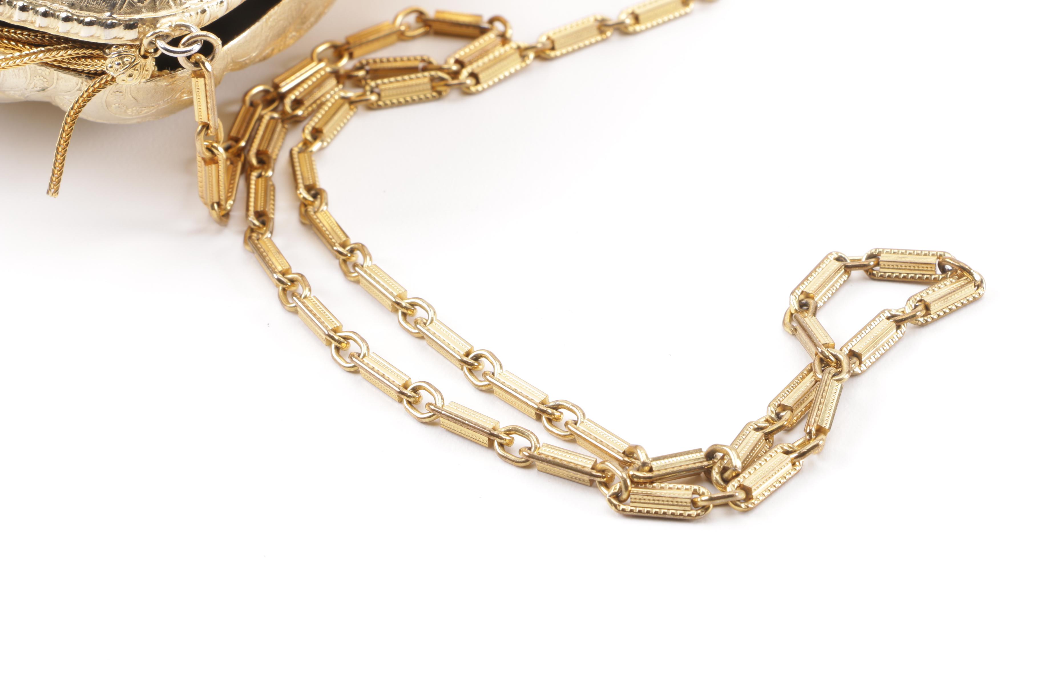 Italian Quilted Pattern Gold Tone Metal Floral Embossed Evening Bag with Tassels