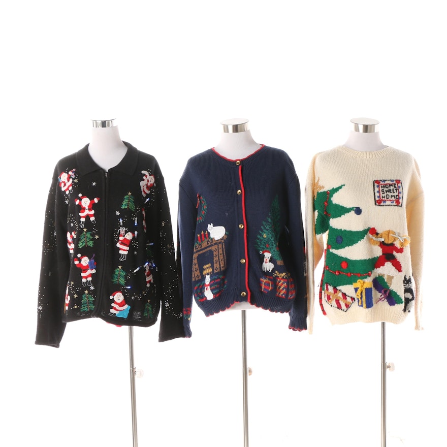 Women's Embellished Knit and Light-Up Christmas Cardigans