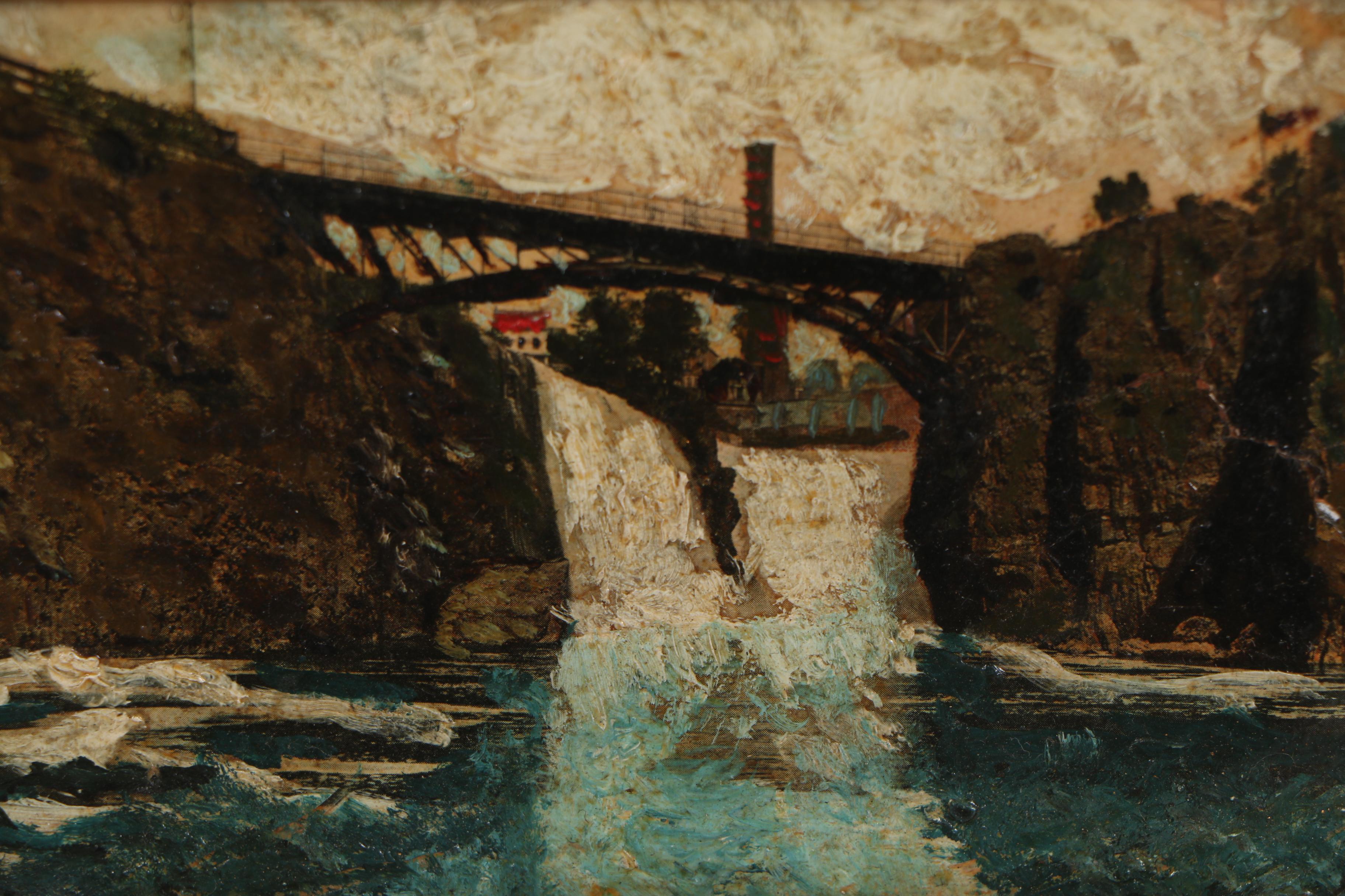 Miniature Oil Painting on Halftone Print "Pasaic Falls"