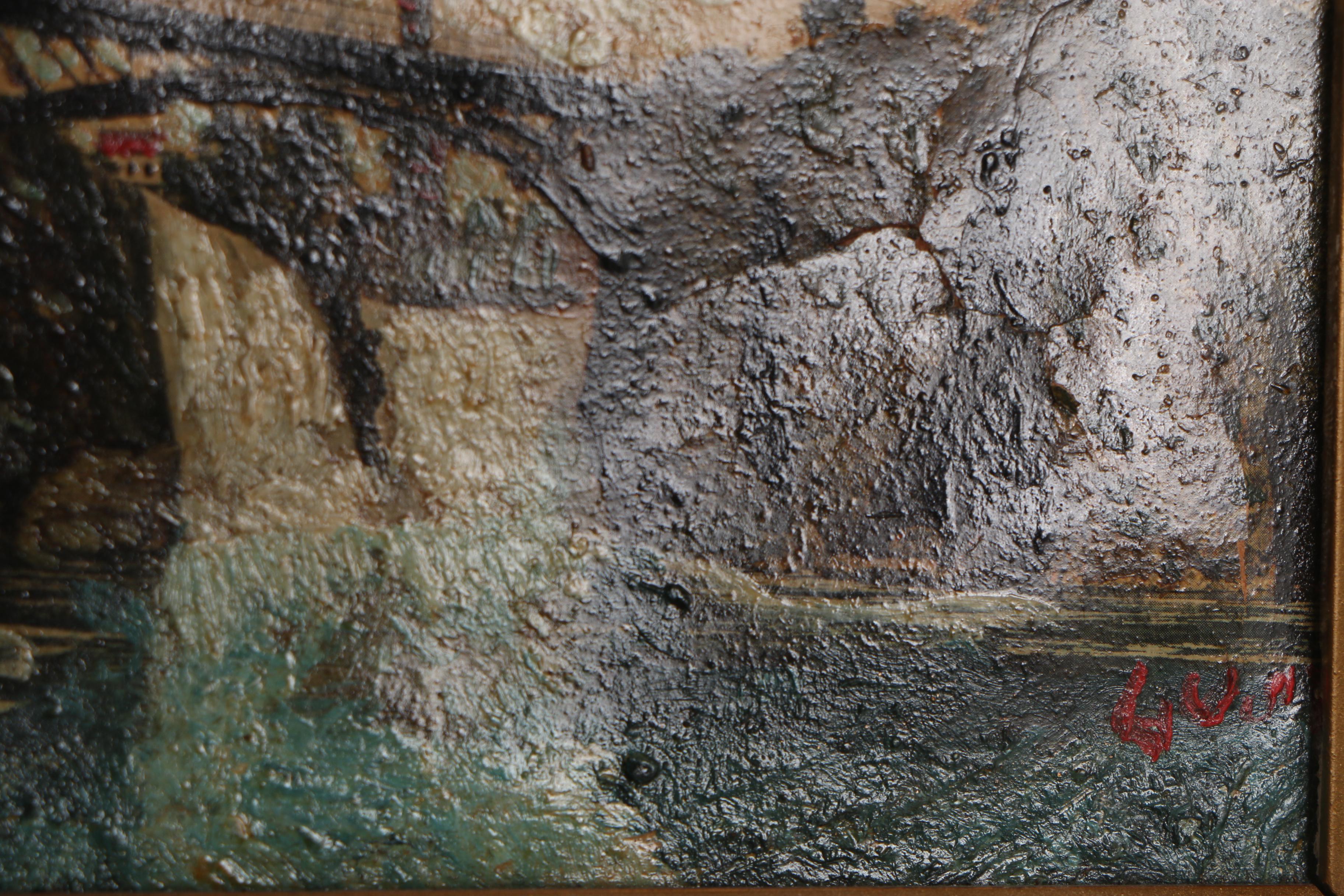 Miniature Oil Painting on Halftone Print "Pasaic Falls"