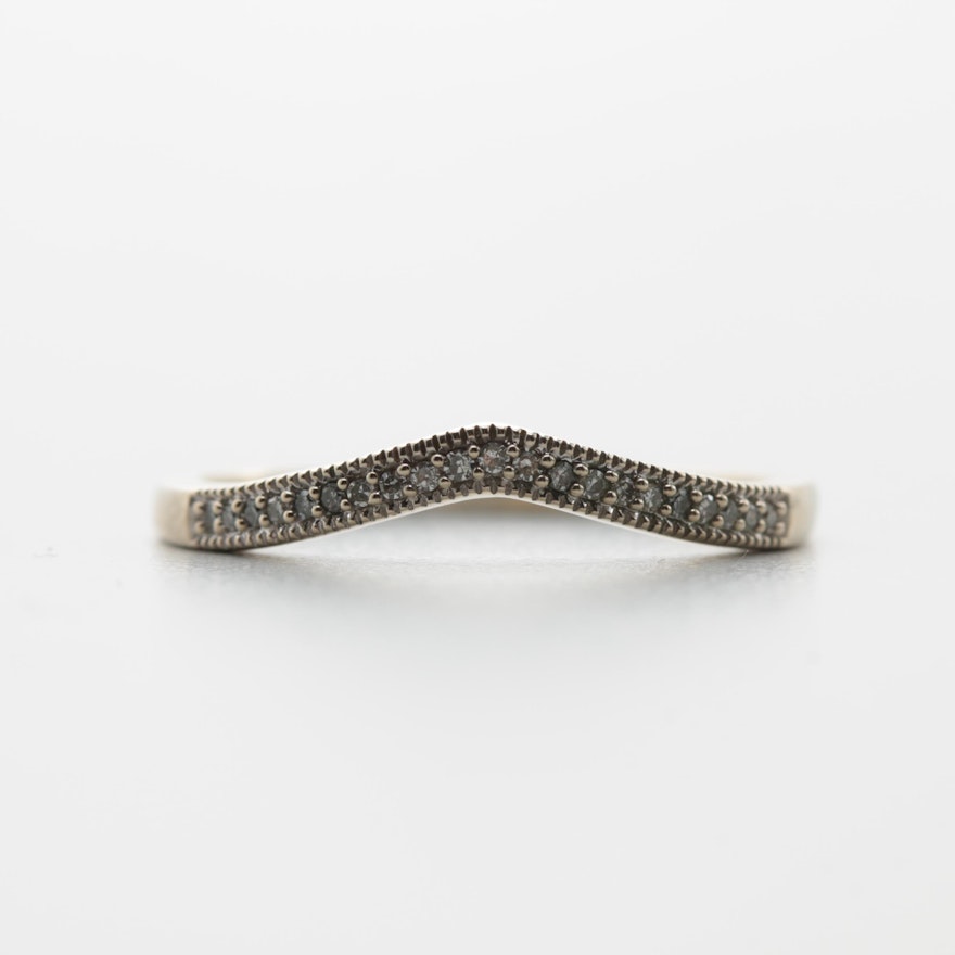 10K White Gold Diamond Curved Milgrain Ring
