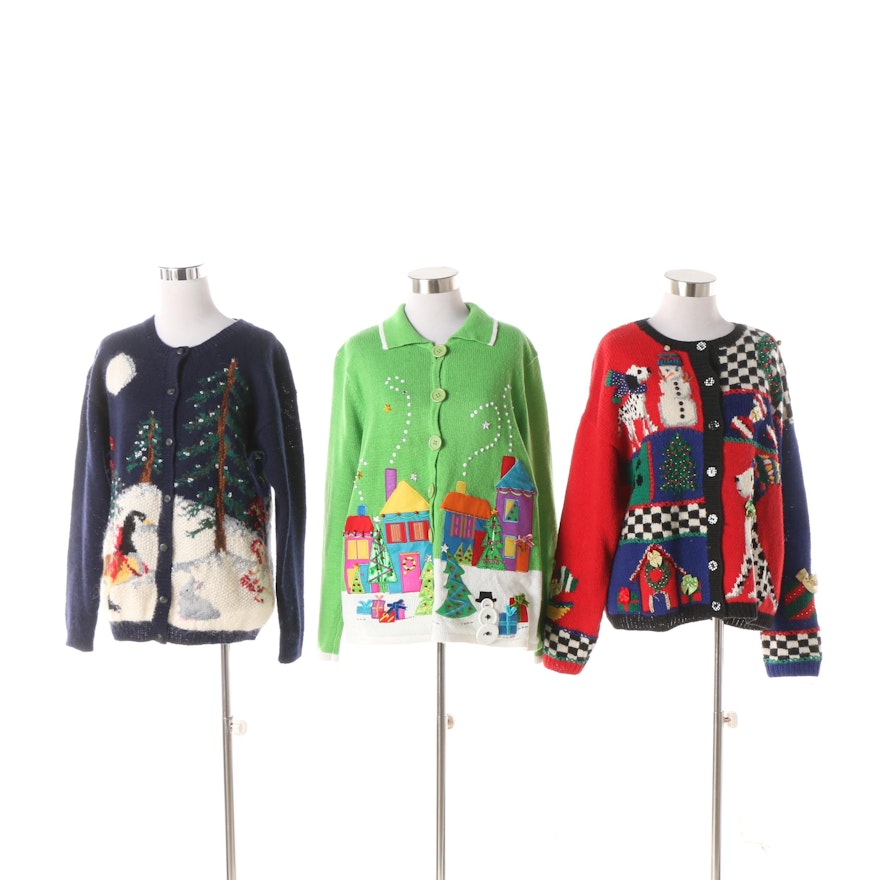 Women's Vintage Christmas Motif Knit Cardigans including Marisa Christina