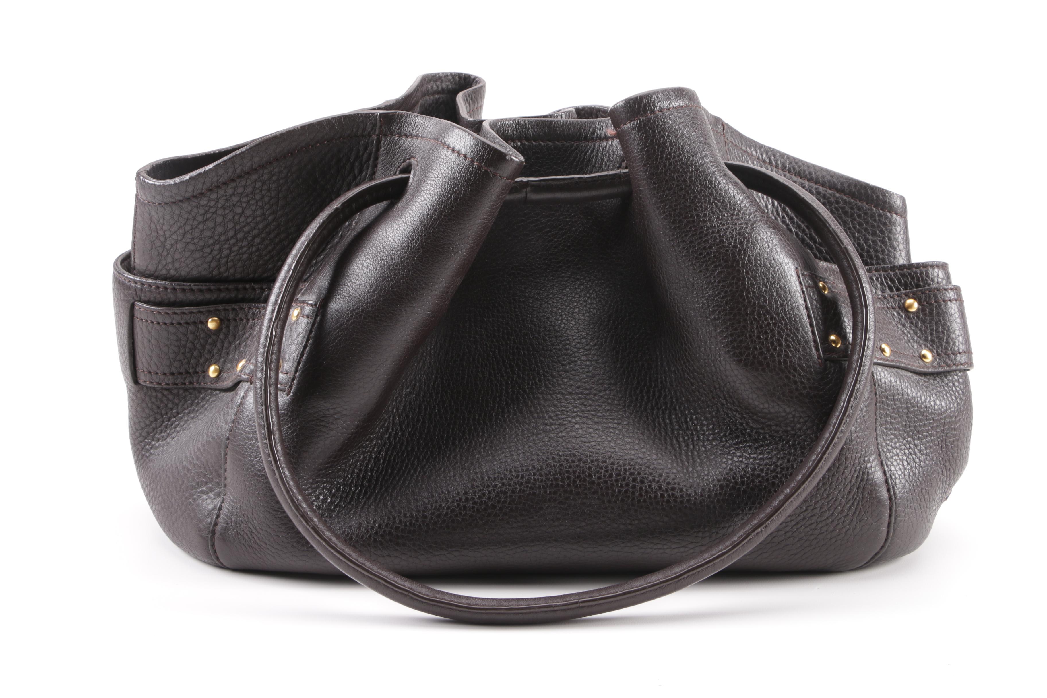 Cole Haan Dark Brown Pebbled Leather Shoulder Bag