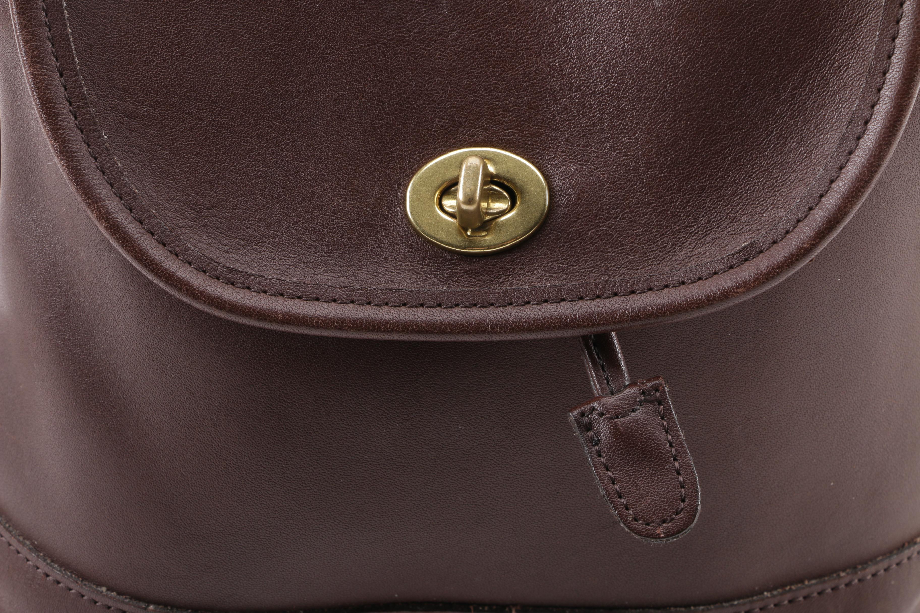 Vintage Coach Brown Leather Turnlock Flap Drawstring Daypack