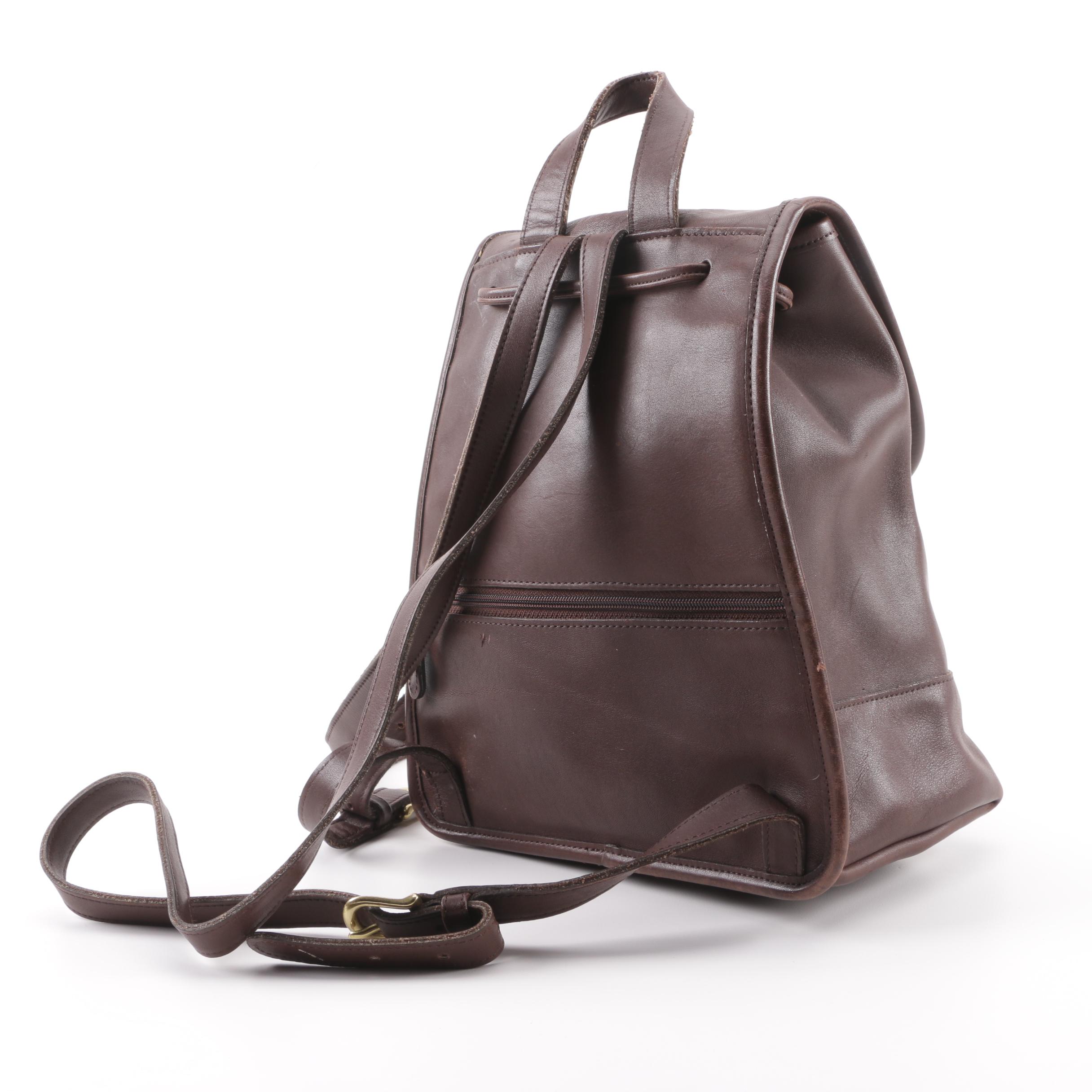 Vintage Coach Brown Leather Turnlock Flap Drawstring Daypack