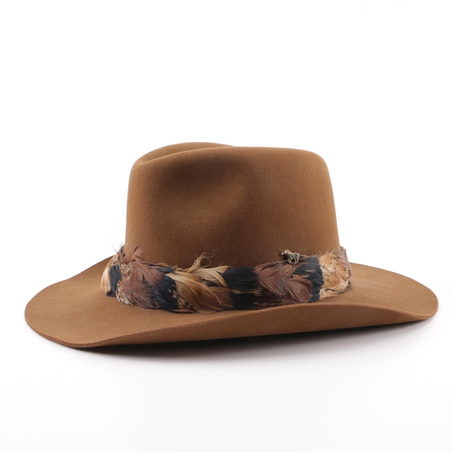 Men's Resistol Tan Felted Western Cowboy Hat with Feathered Band