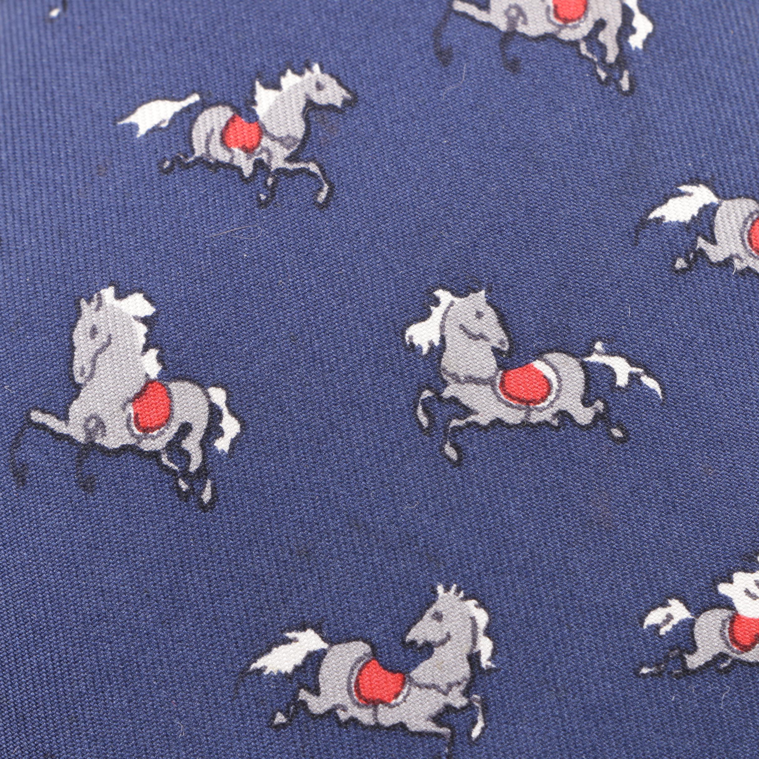 1970s-80s Vintage Hermès Paris Horse Pattern Silk Necktie