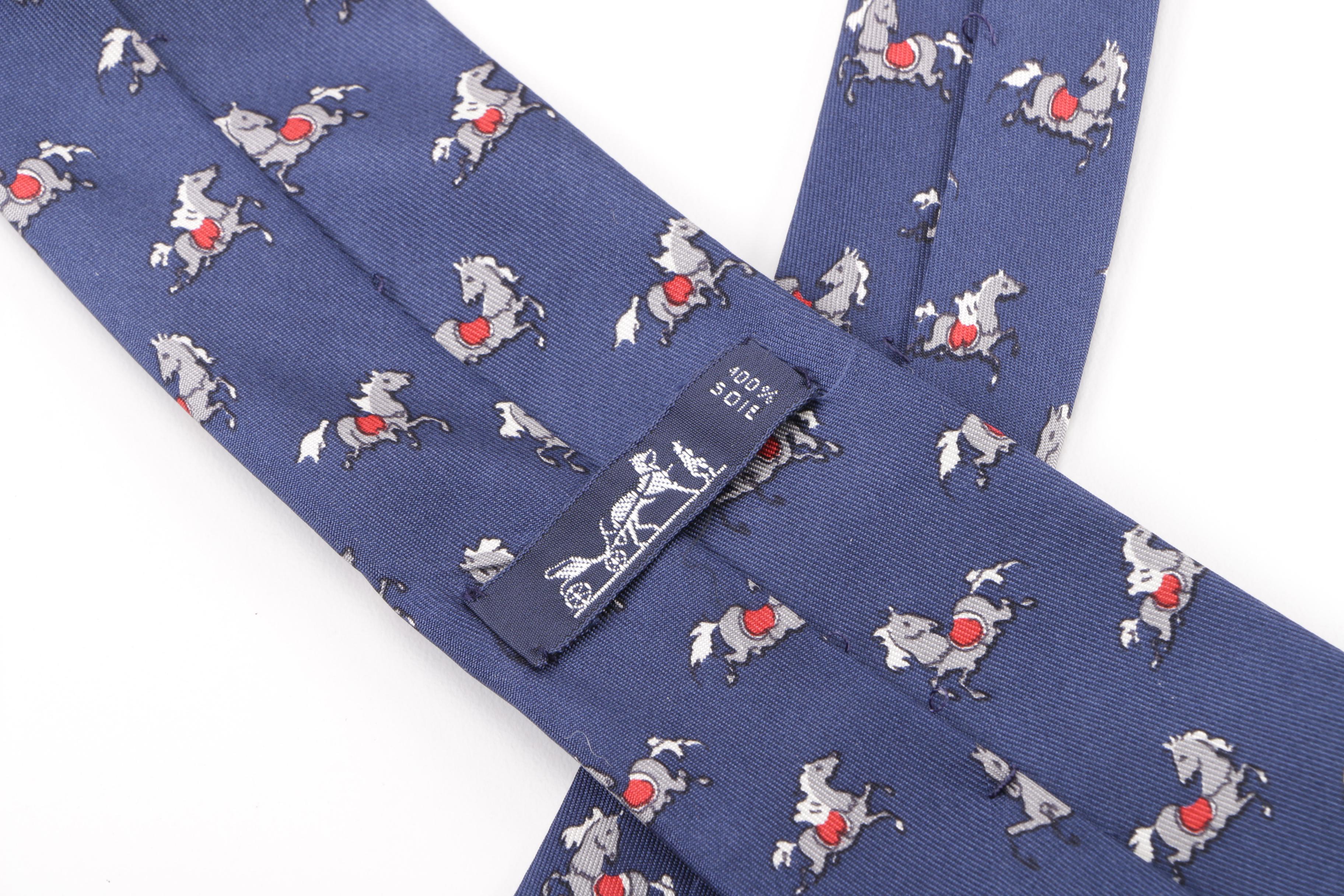 1970s-80s Vintage Hermès Paris Horse Pattern Silk Necktie