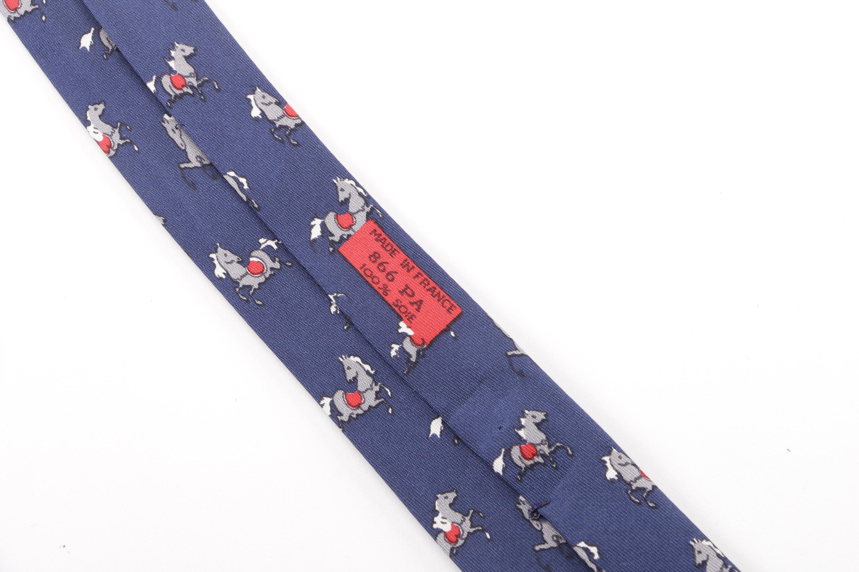 1970s-80s Vintage Hermès Paris Horse Pattern Silk Necktie
