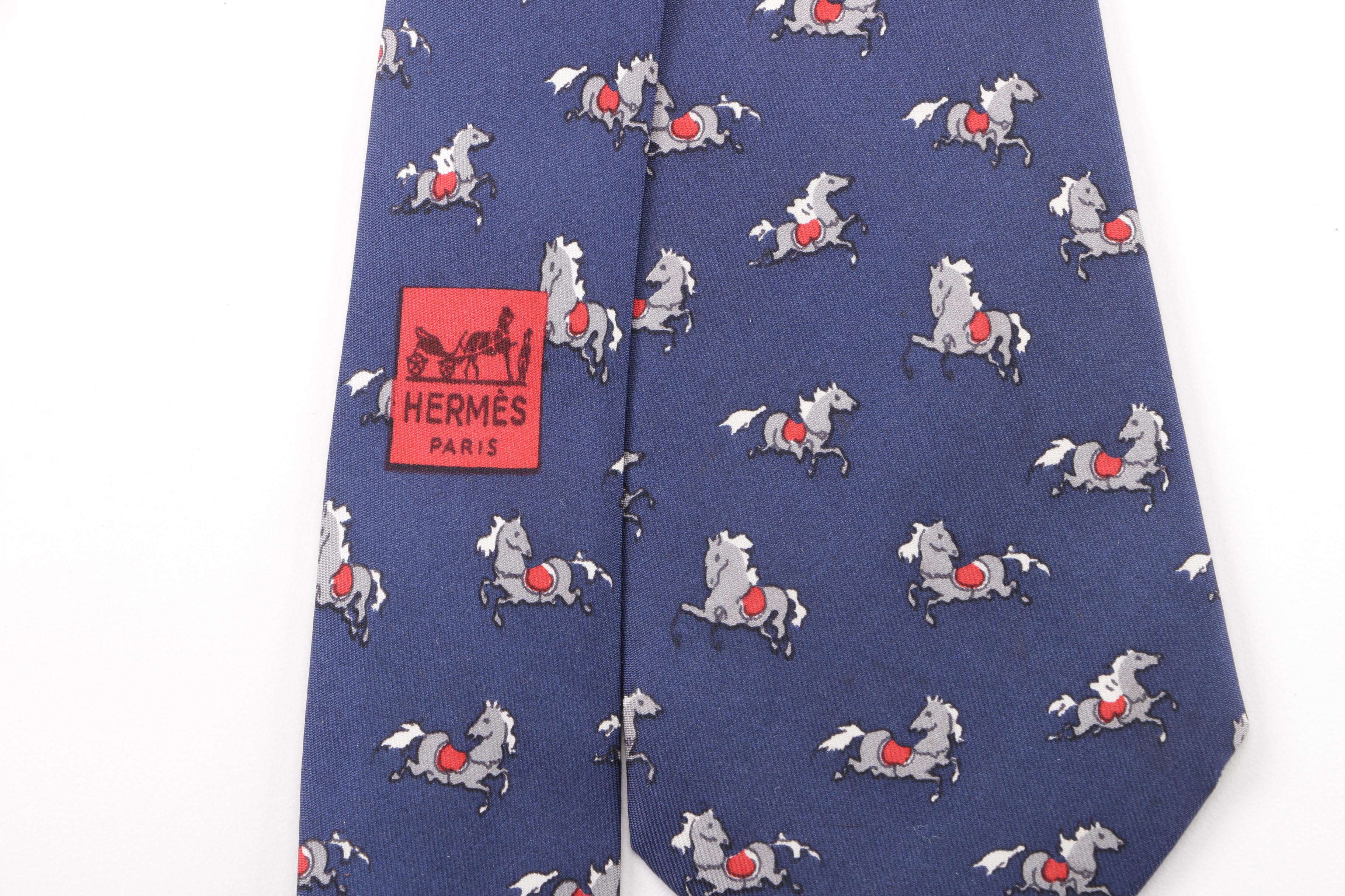 1970s-80s Vintage Hermès Paris Horse Pattern Silk Necktie