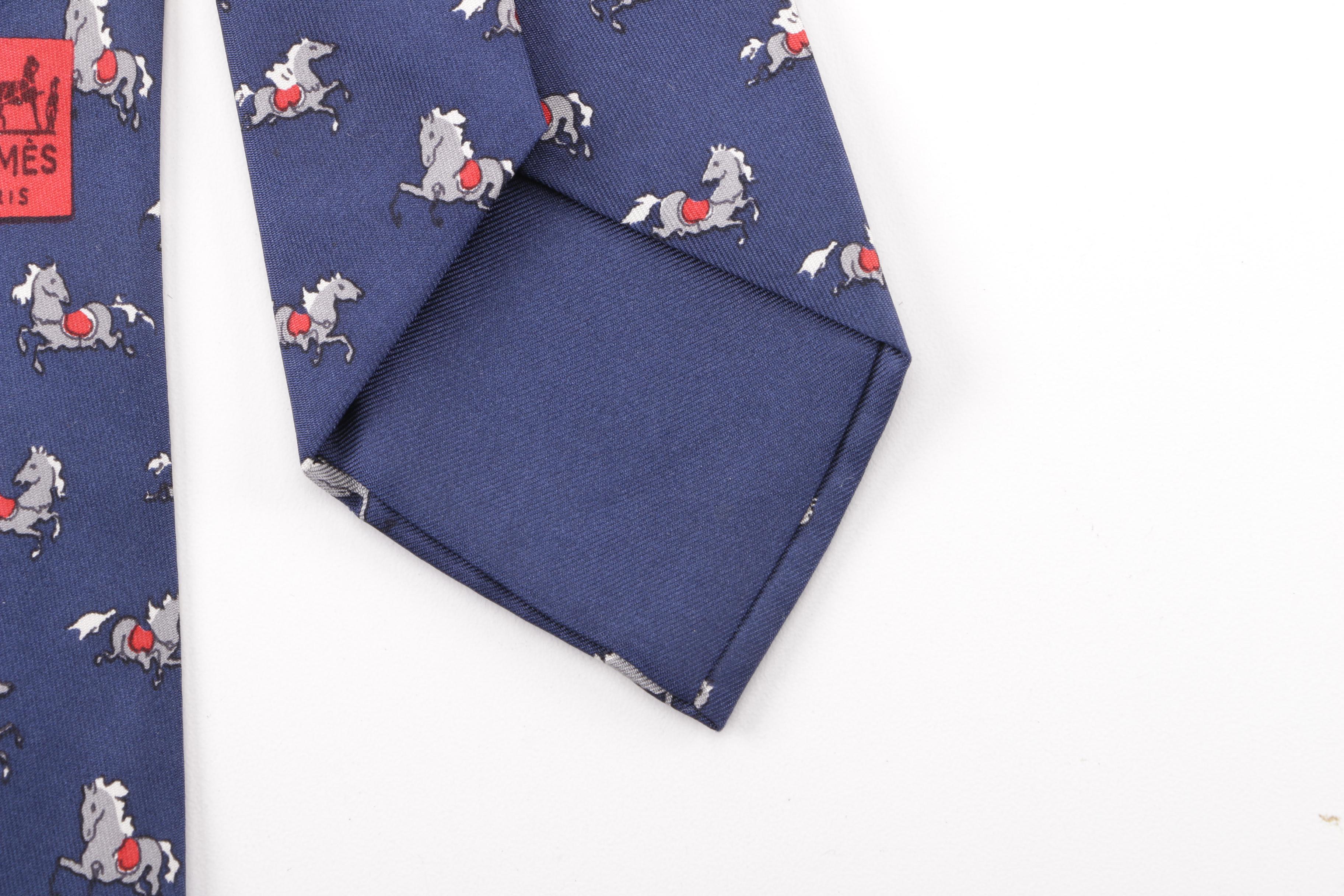 1970s-80s Vintage Hermès Paris Horse Pattern Silk Necktie