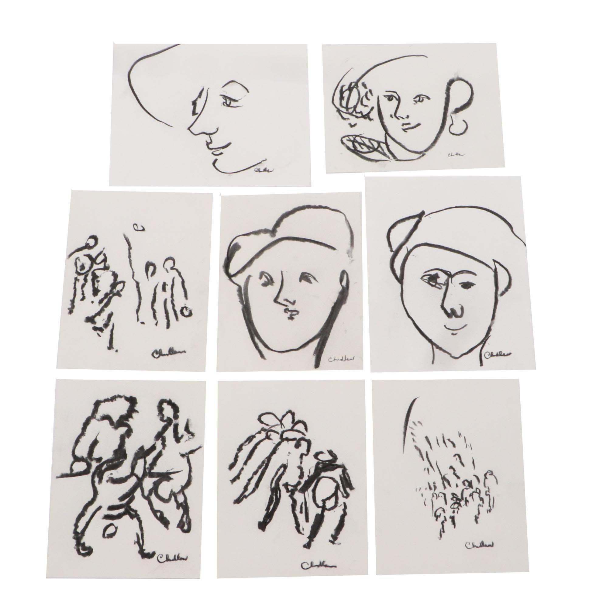 Paul Chidlaw Modernist Vine Charcoal Figurative Drawings