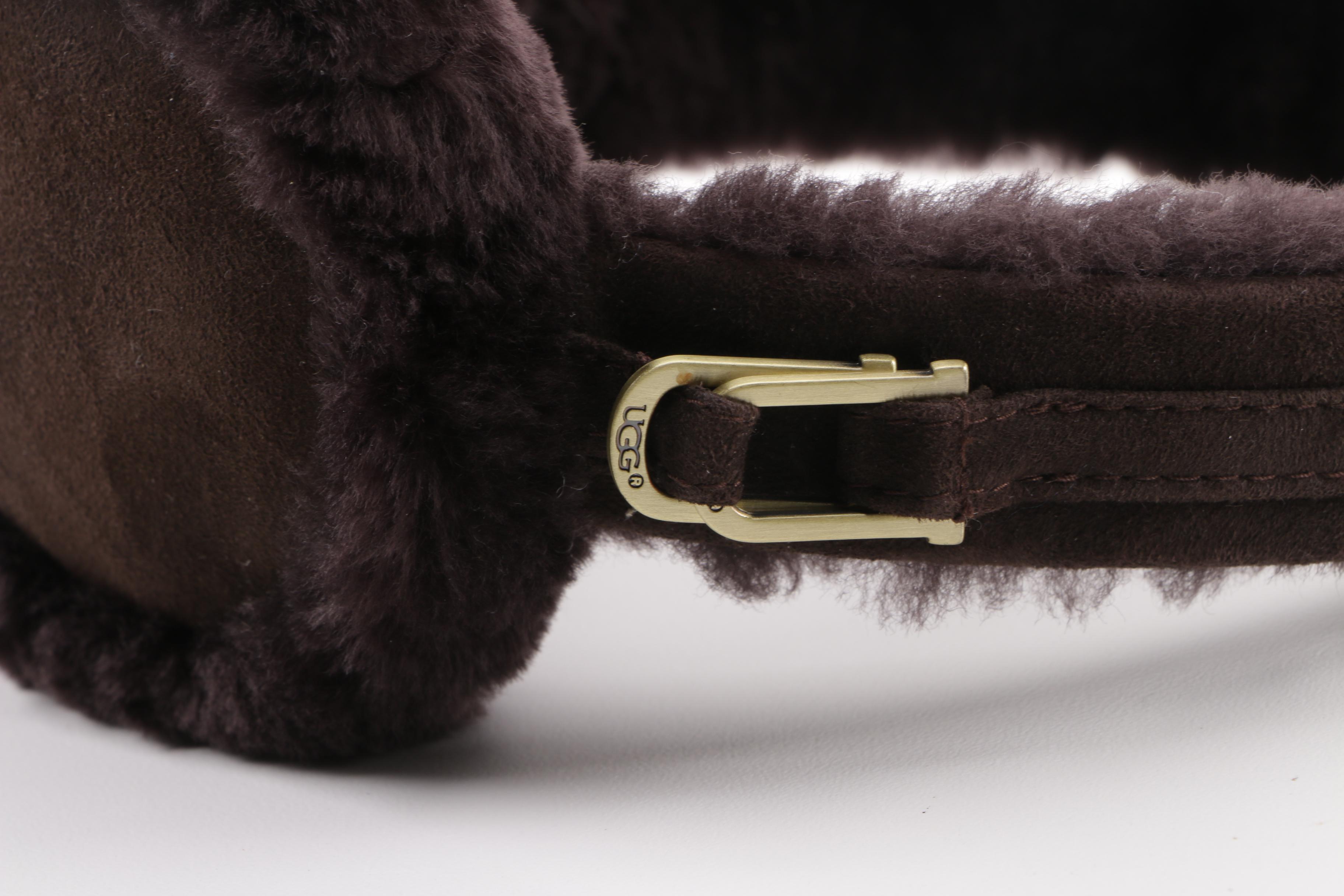 UGG Australia Chocolate Brown Shearling Earmuffs with Storage Box