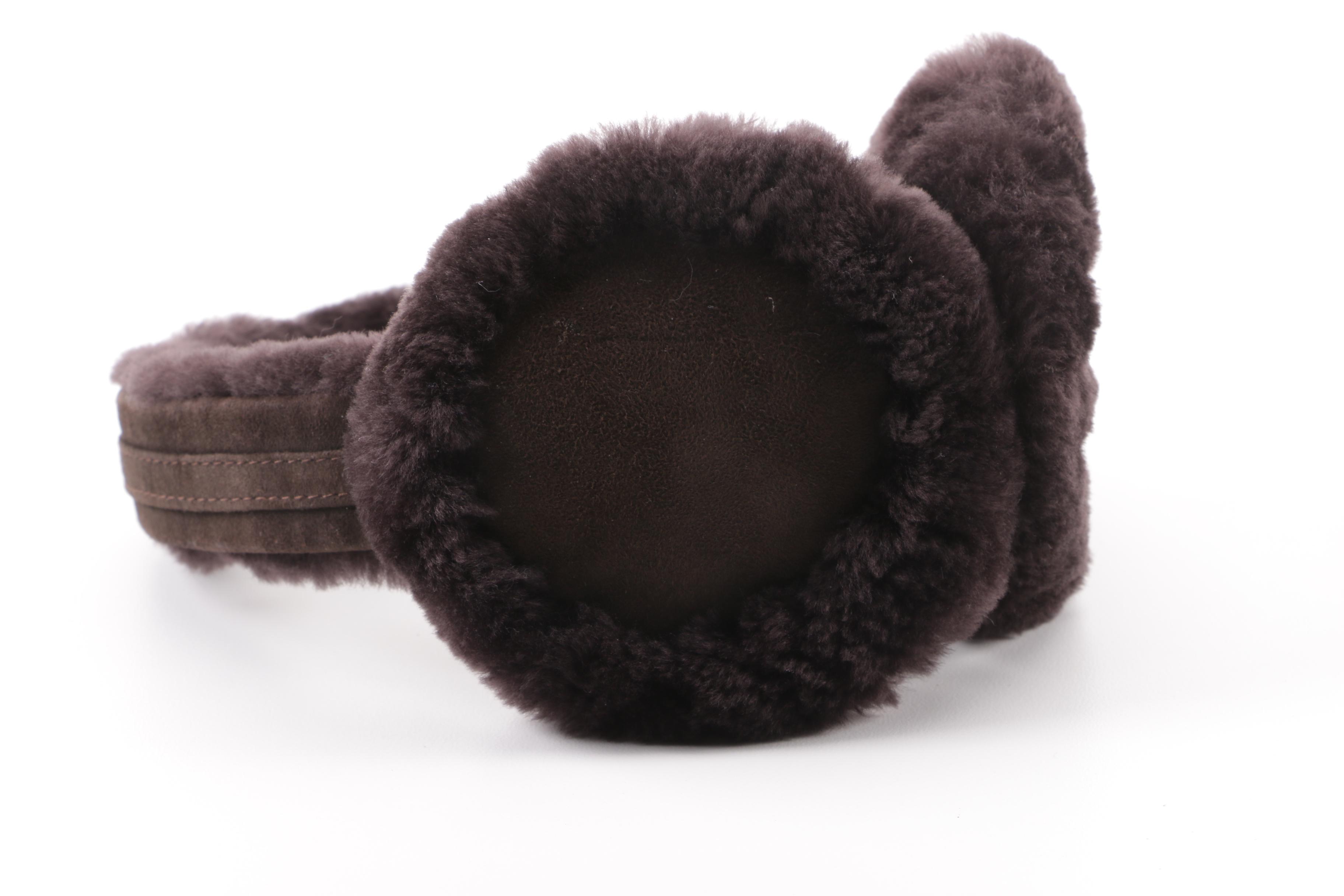UGG Australia Chocolate Brown Shearling Earmuffs with Storage Box