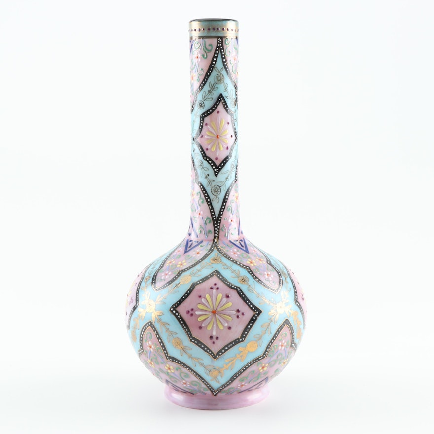 Bohemian Style Hand Enameled Glass Bud Vase