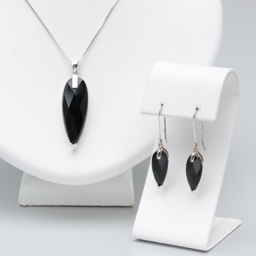 Sterling Silver Black Onyx Necklace and Earring Set