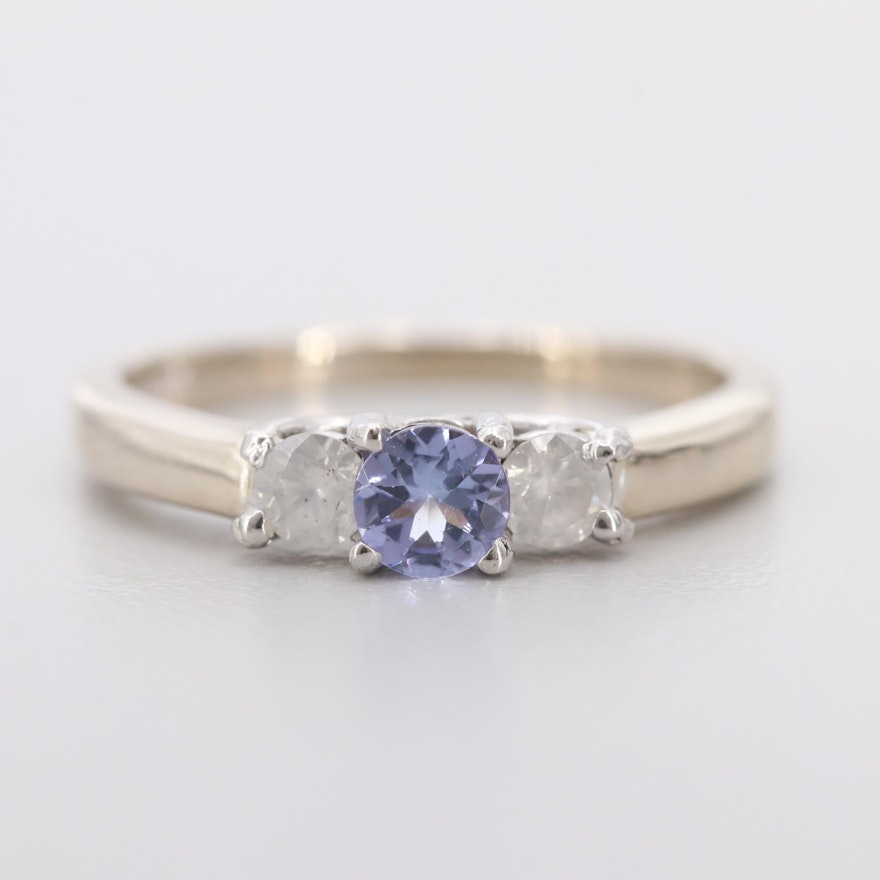 14K White Gold with Platinum Accents Tanzanite and Diamond Ring