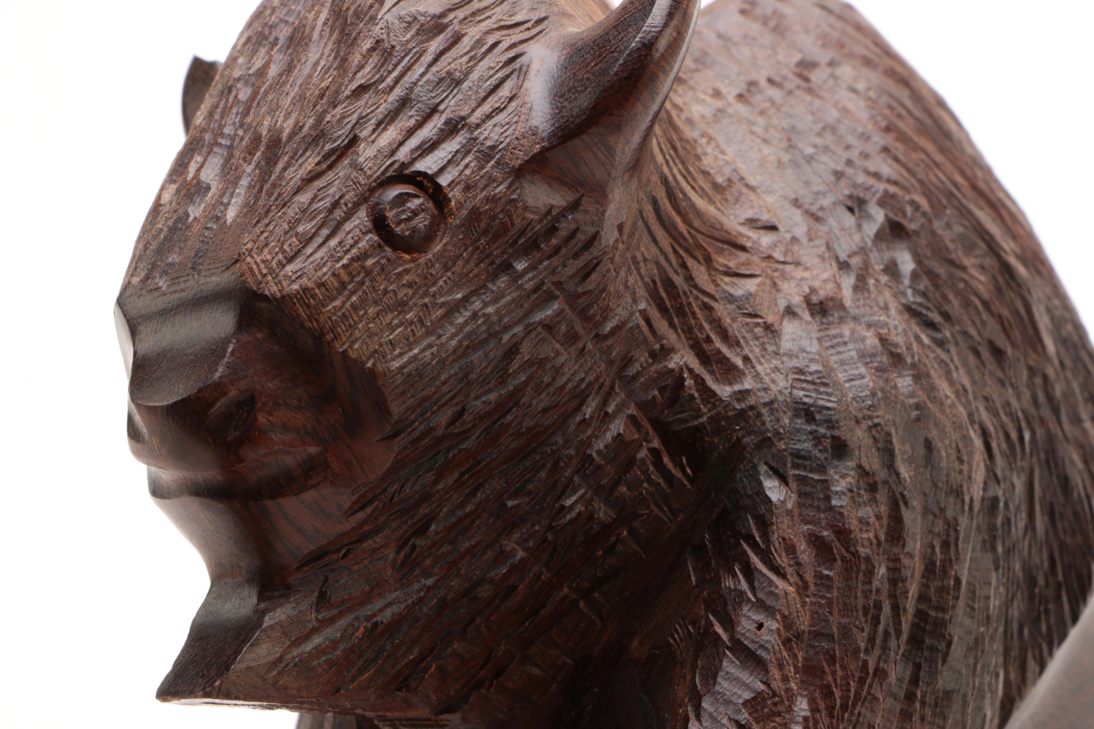 Carved Wooden Bison Sculpture