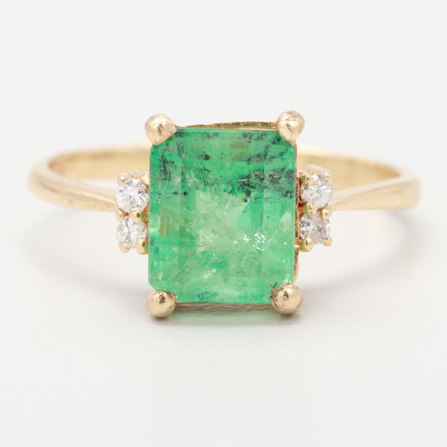 14K Yellow Gold 1.97 CT Emerald and Diamond Ring