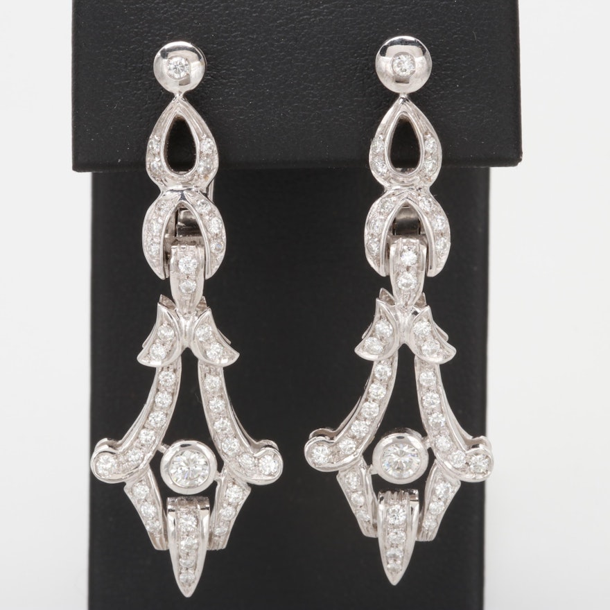 18K White Gold 1.66 CTW Diamond Drop Earrings