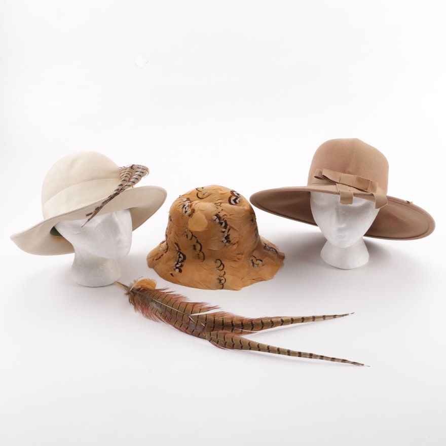 Circa 1950s Felt Hats including Feathered Adolfo II and Frank Olive New York