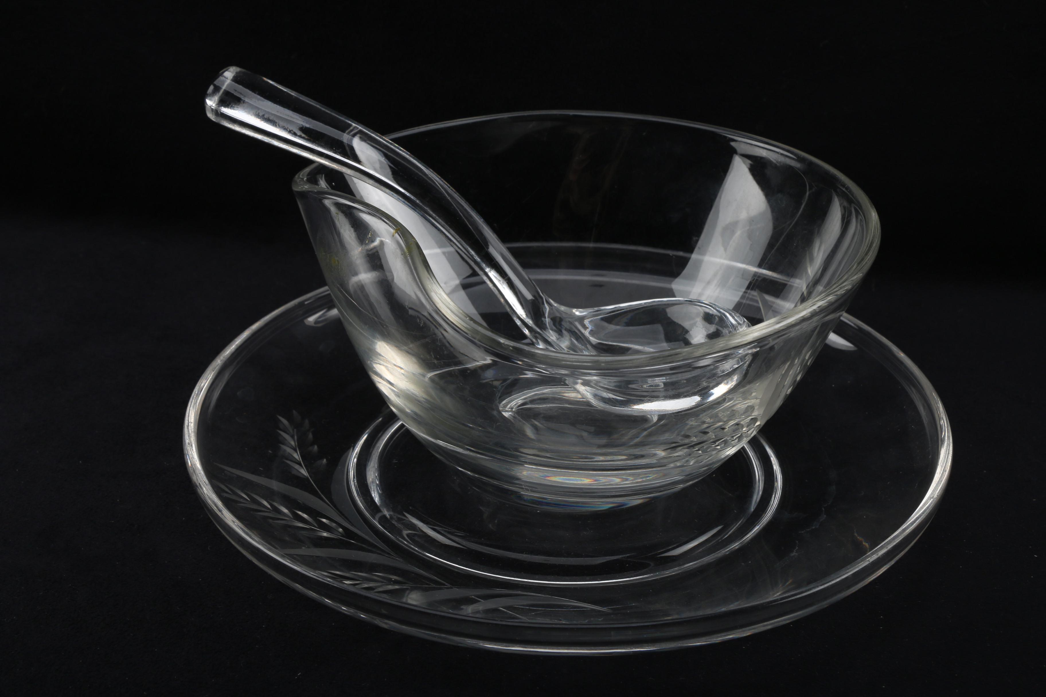Crystal and Glass Lidded Jars and Bowl with Ladle featuring Baccarat
