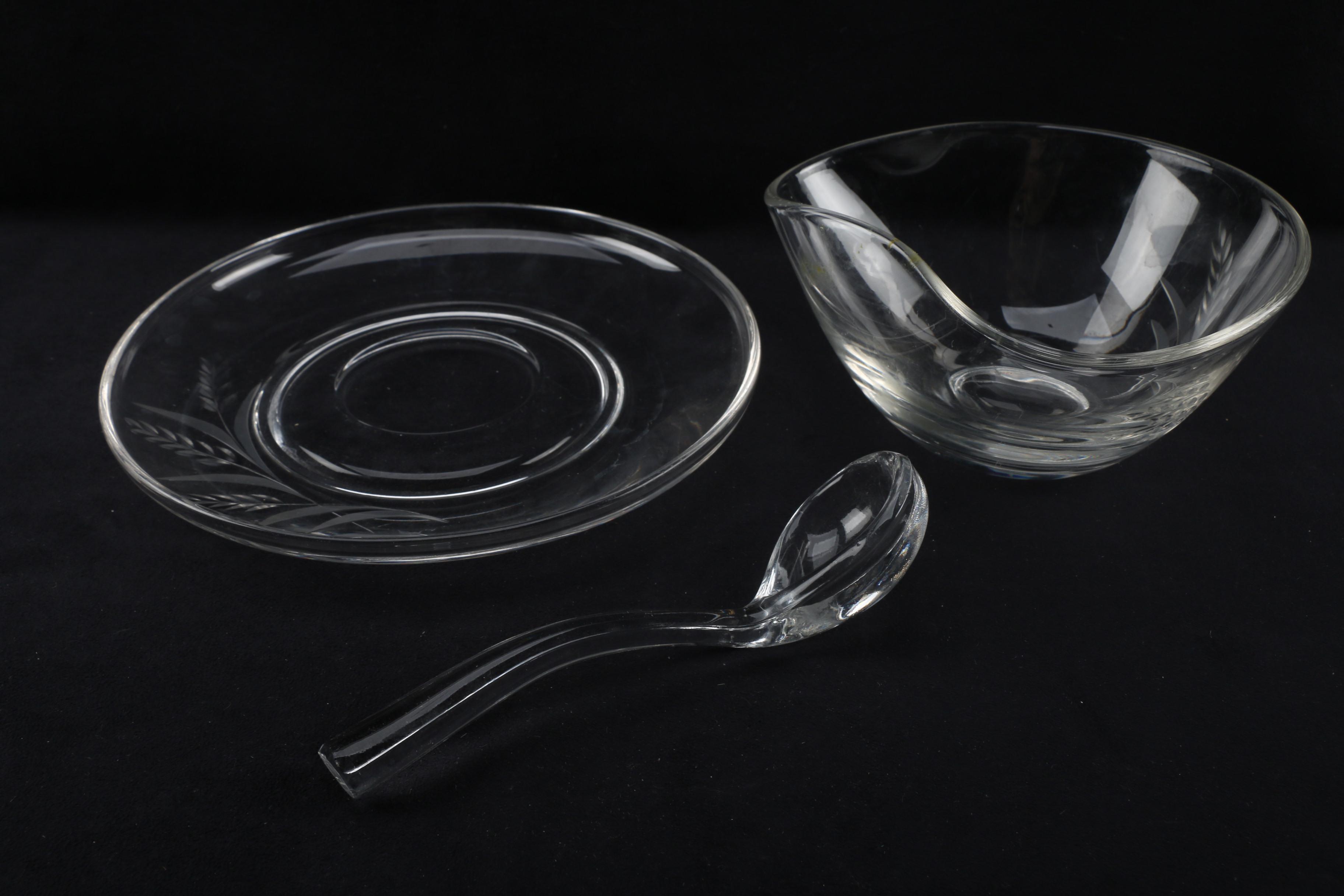 Crystal and Glass Lidded Jars and Bowl with Ladle featuring Baccarat