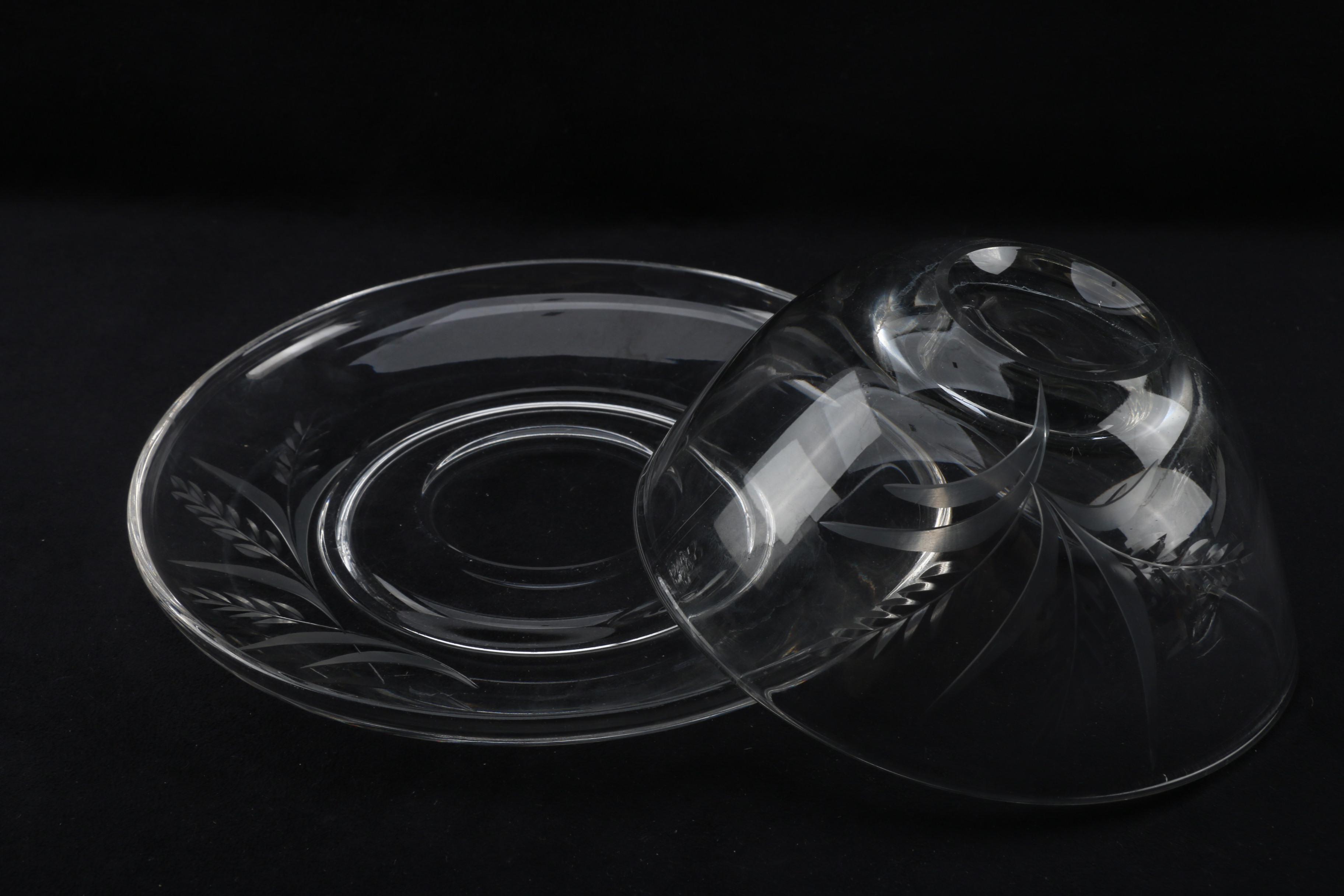 Crystal and Glass Lidded Jars and Bowl with Ladle featuring Baccarat