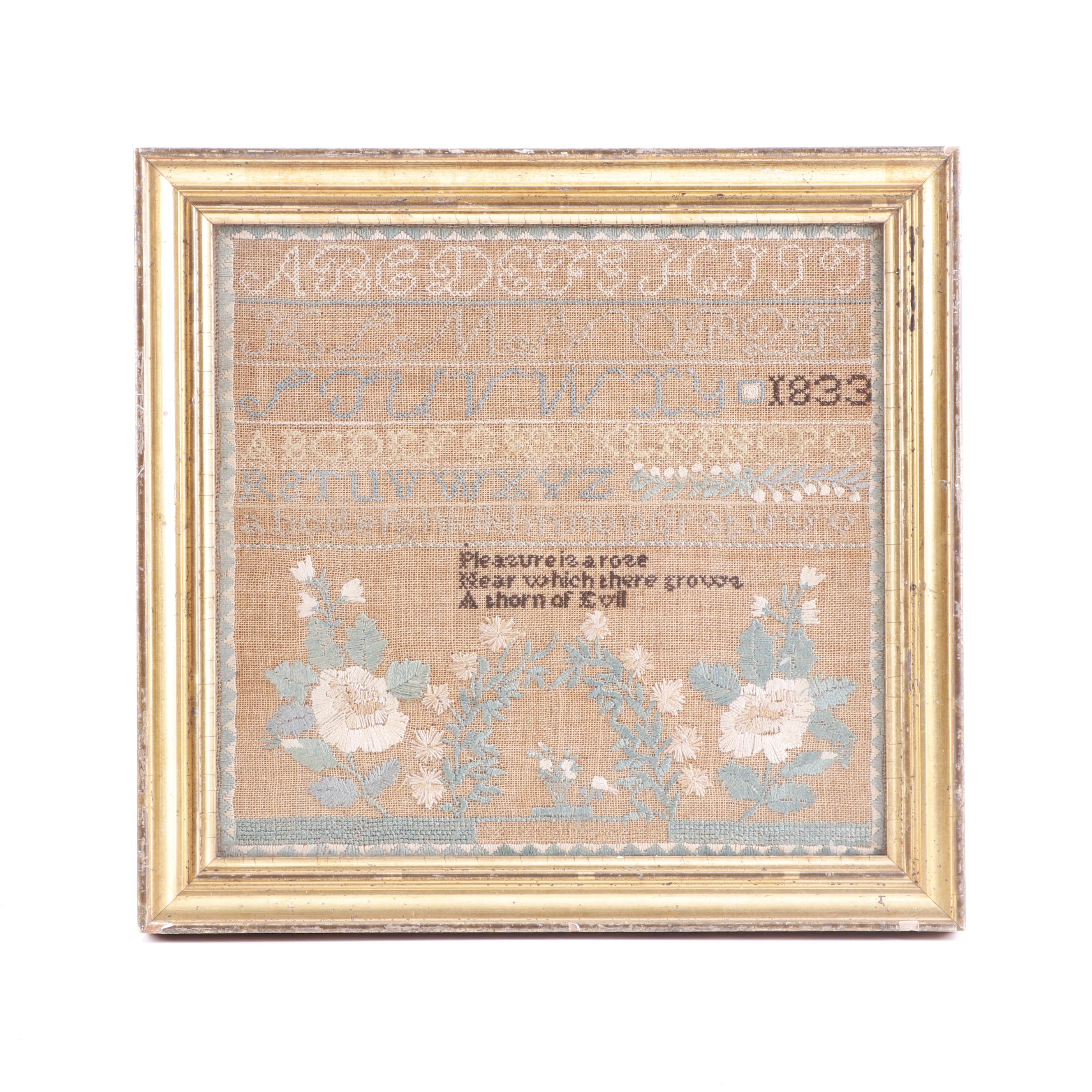 1833 Temperance Themed Cross-Stitch Sampler