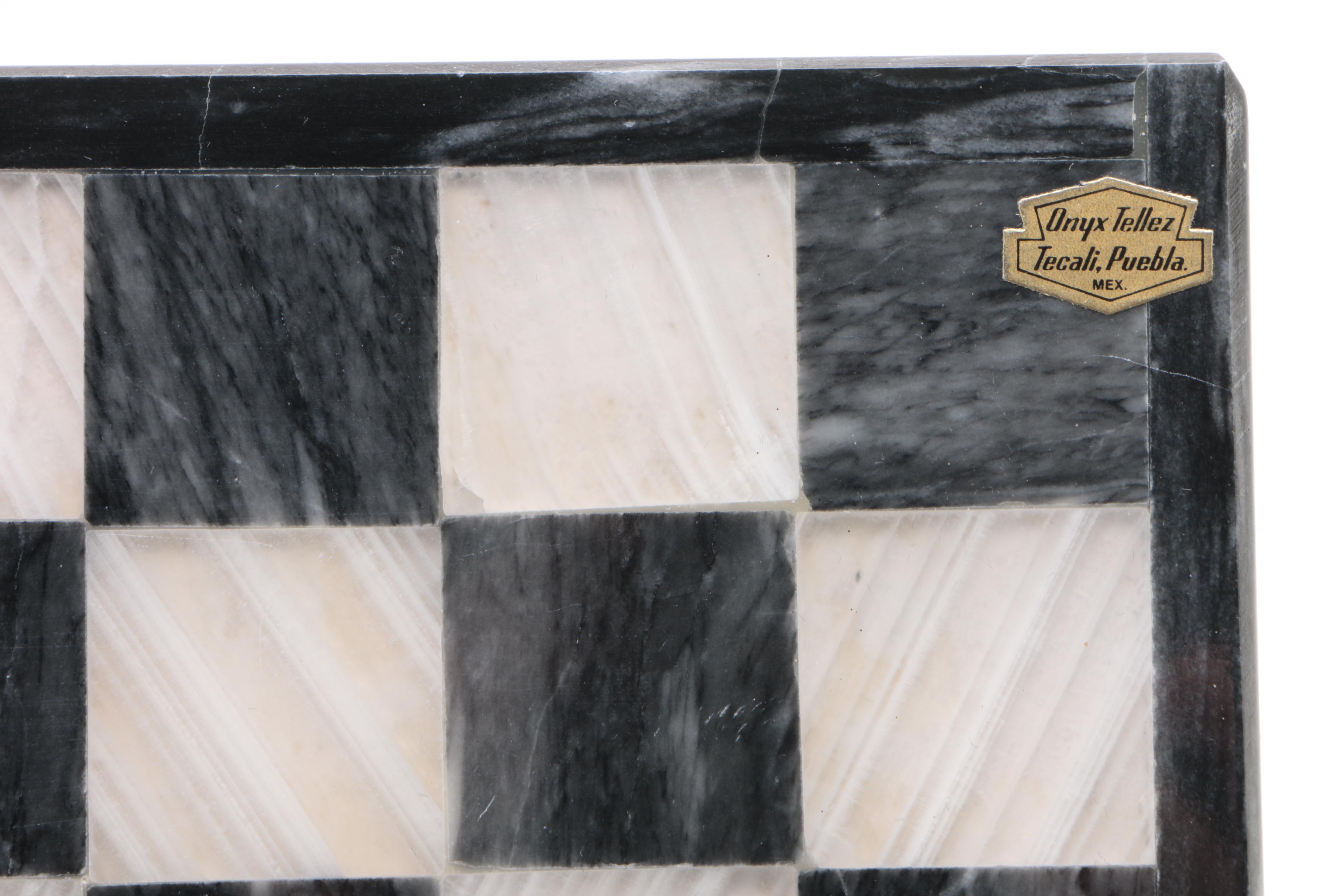 Onyx Tellez Mexican Carved Onyx and White Marble Chess Set