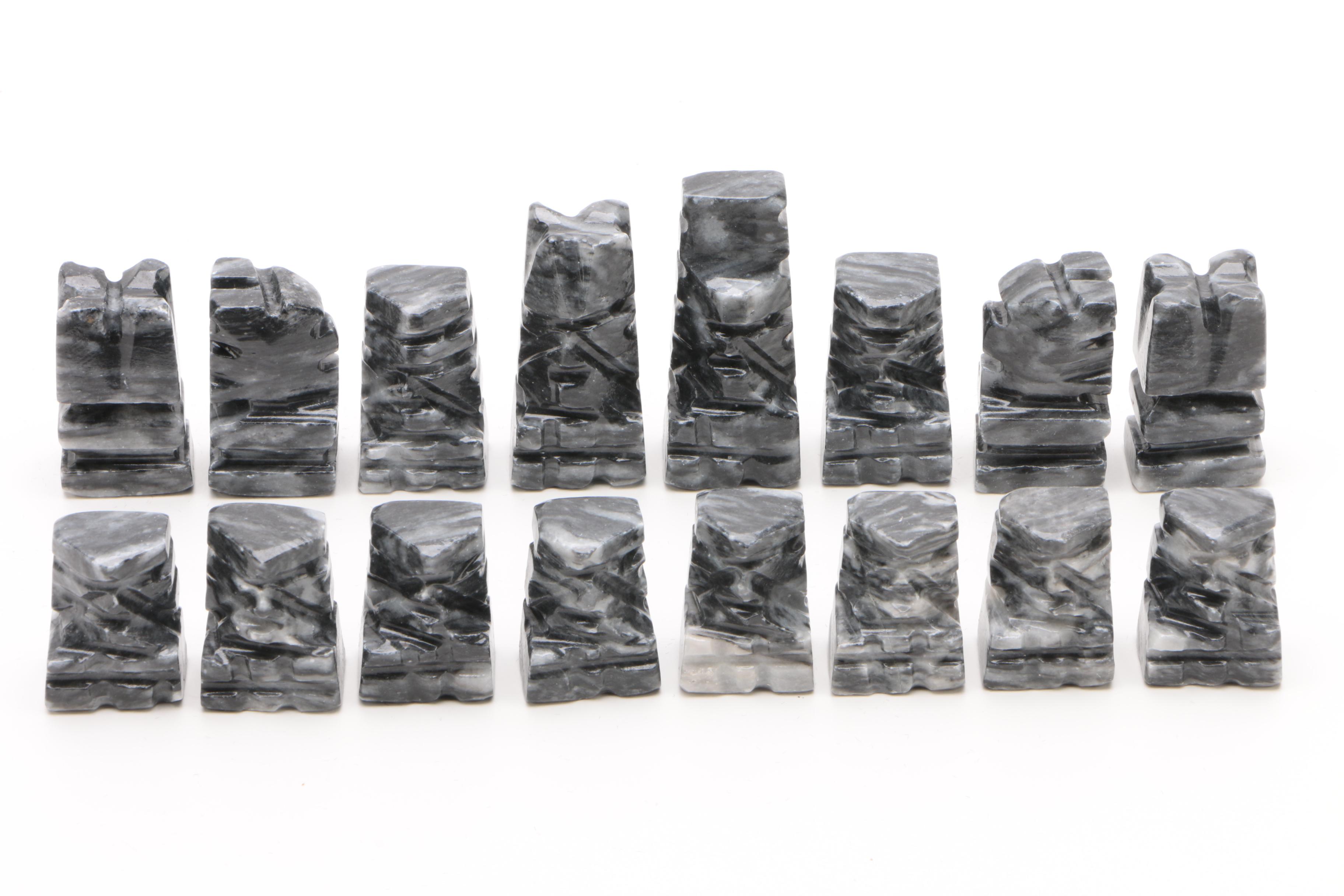 Onyx Tellez Mexican Carved Onyx and White Marble Chess Set