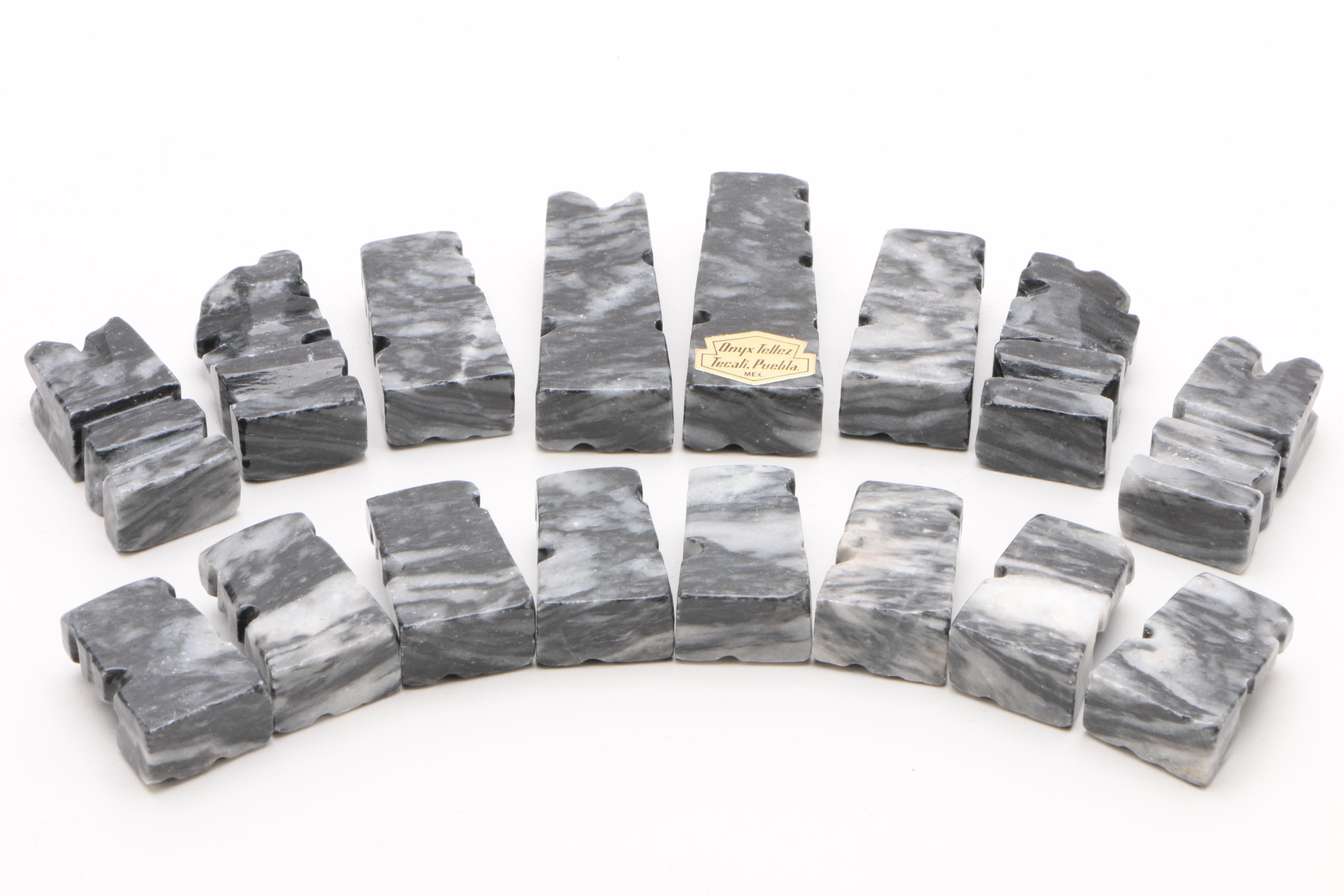 Onyx Tellez Mexican Carved Onyx and White Marble Chess Set