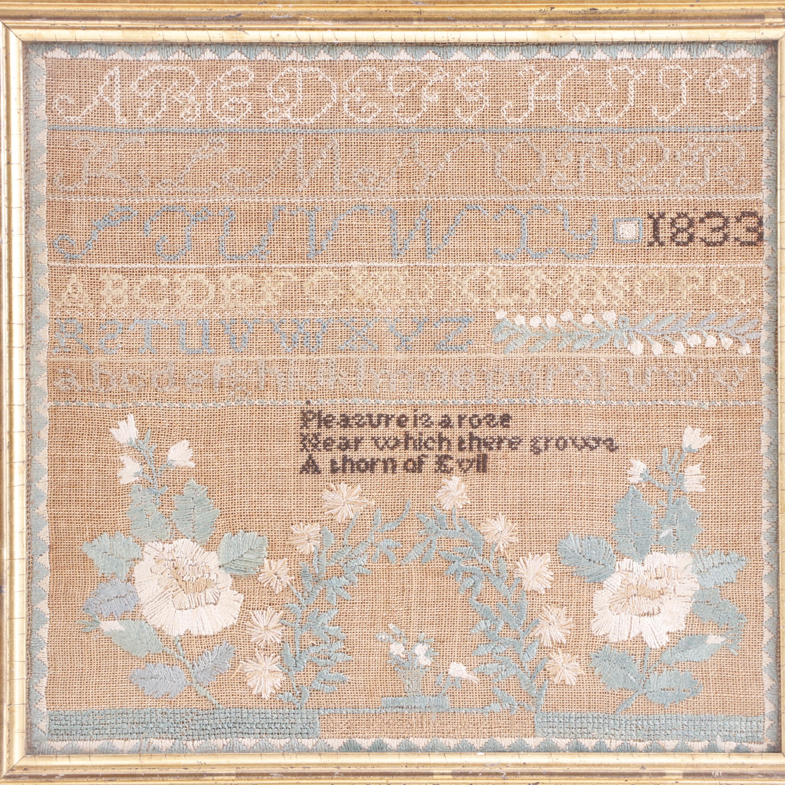 1833 Temperance Themed Cross-Stitch Sampler
