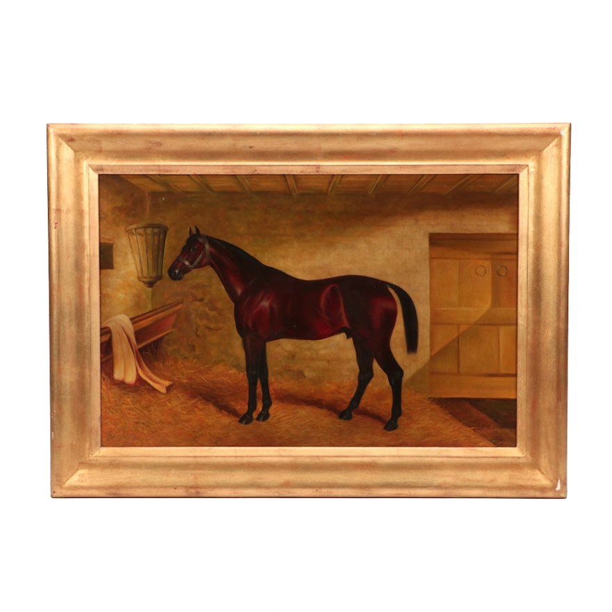 20th-Century Equine Stable Portrait Oil Painting
