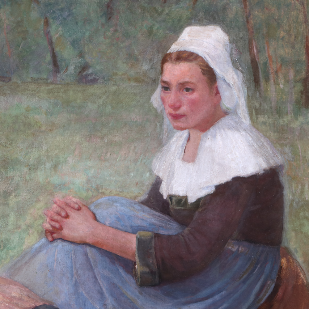 Eudora Hereford 1895 Oil Painting of Mother and Child in Landscape