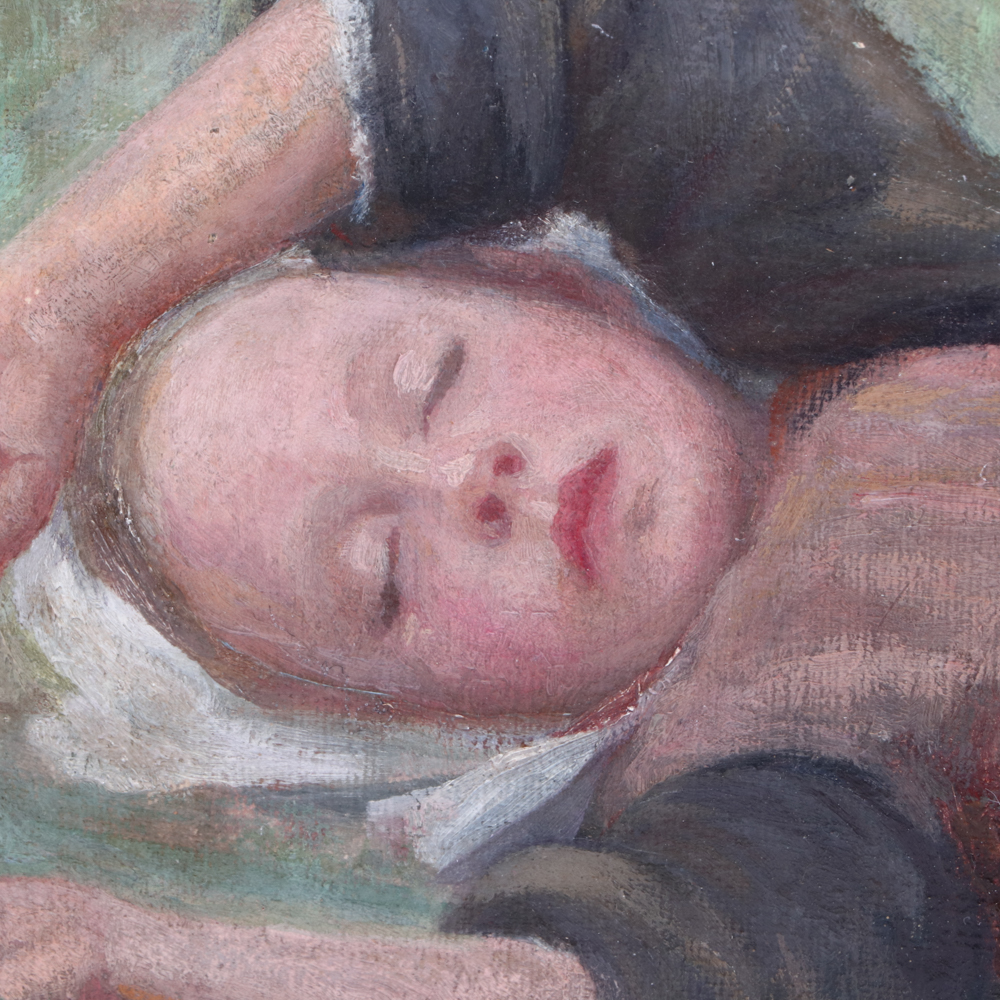 Eudora Hereford 1895 Oil Painting of Mother and Child in Landscape