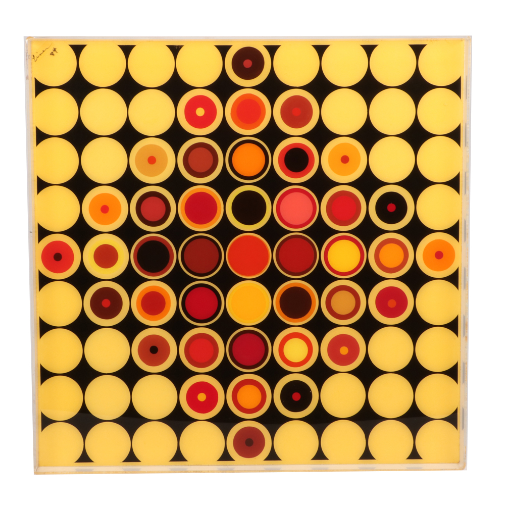 Evelyn Liner 1984 Reverse Acrylic Painting on Plexiglass "81 Targets"