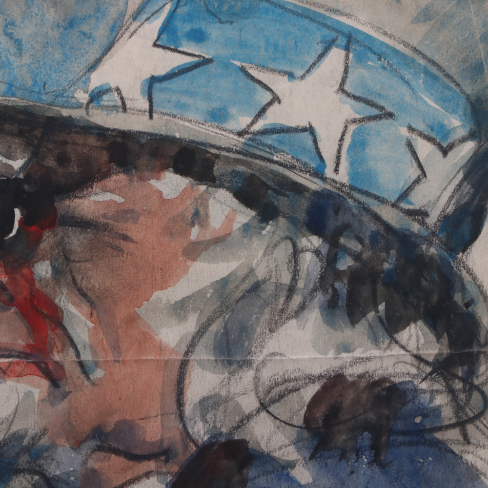 James Montgomery Flagg Watercolor Uncle Sam Sketch "Uncle Sam - Alert"