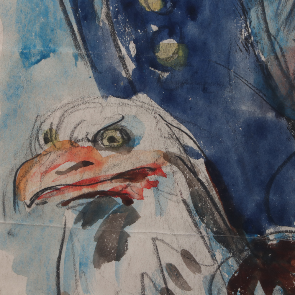 James Montgomery Flagg Watercolor Uncle Sam Sketch "Uncle Sam - Alert"