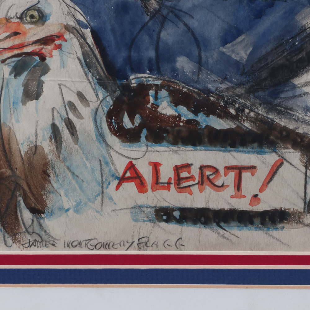 James Montgomery Flagg Watercolor Uncle Sam Sketch "Uncle Sam - Alert"