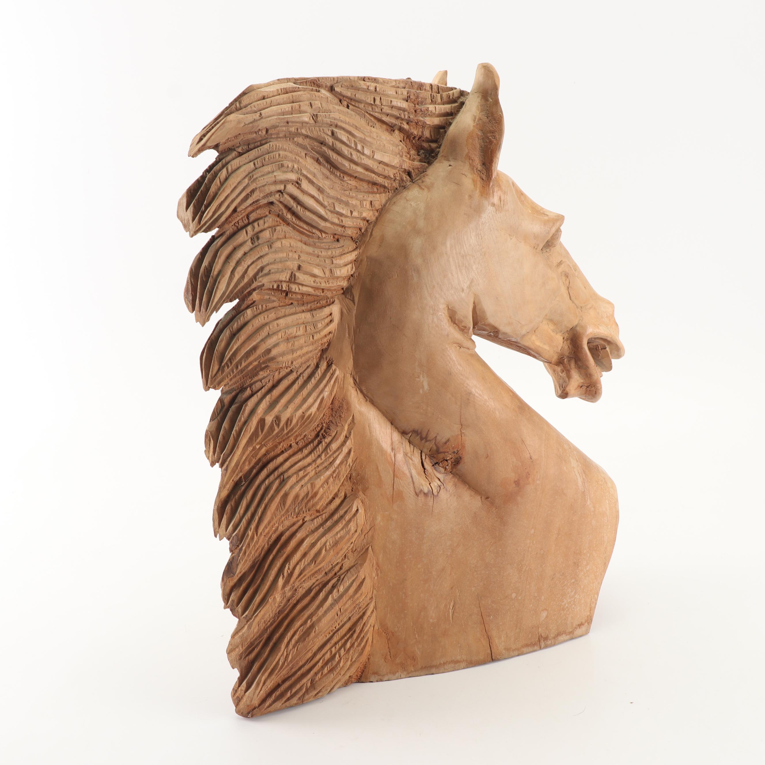 Carved Wood Horse Head Sculpture