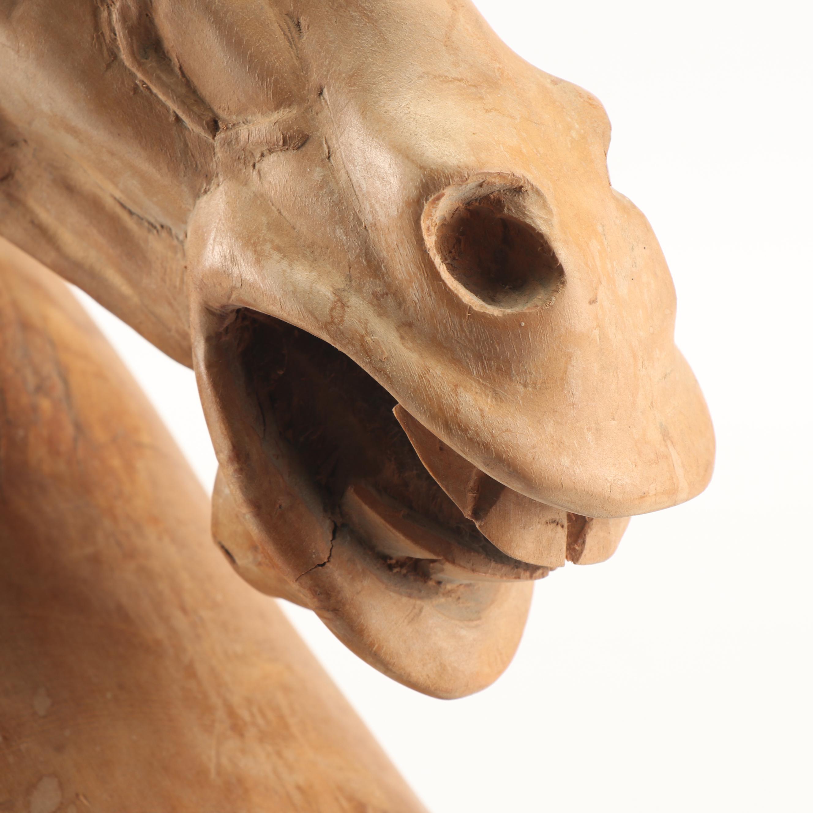 Carved Wood Horse Head Sculpture