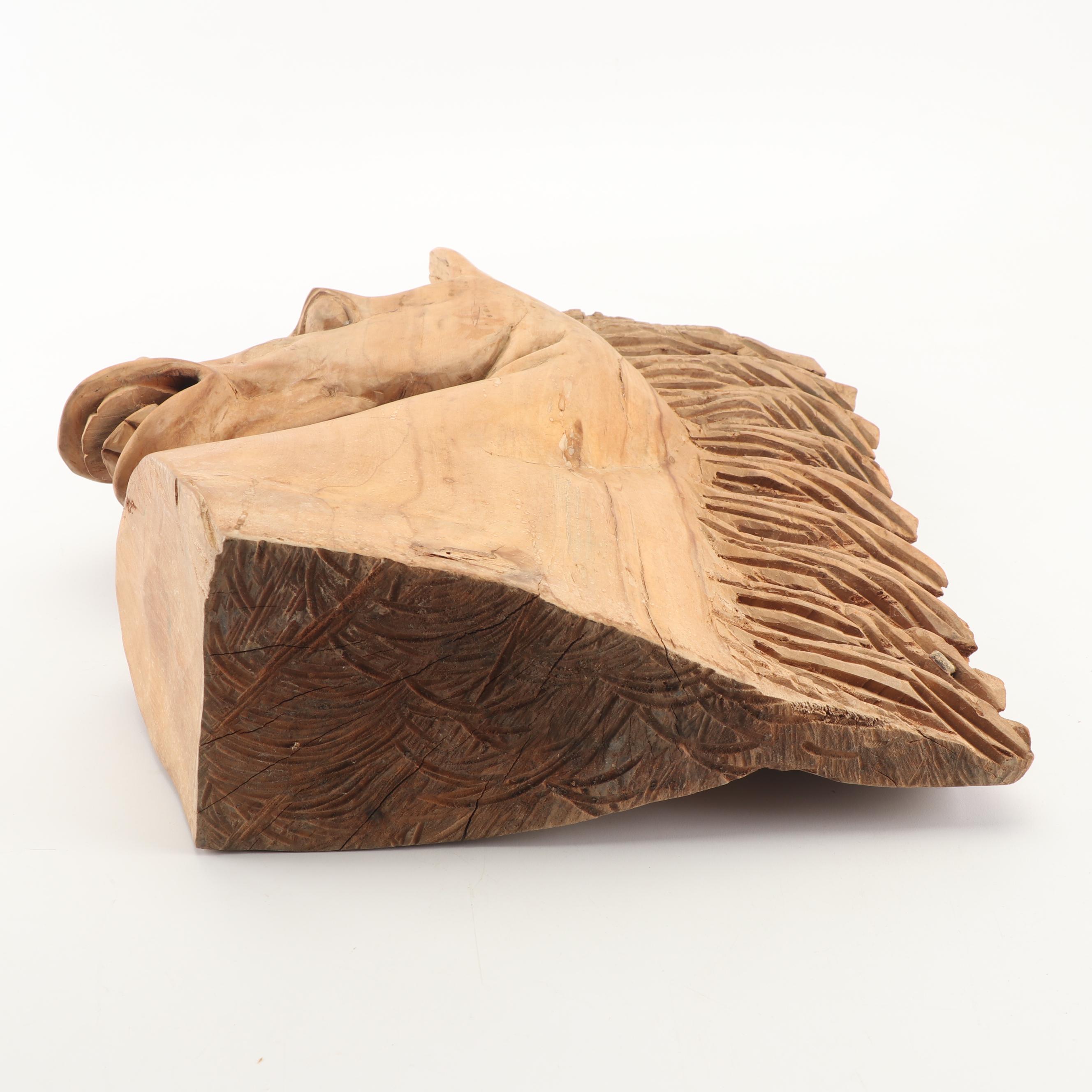 Carved Wood Horse Head Sculpture