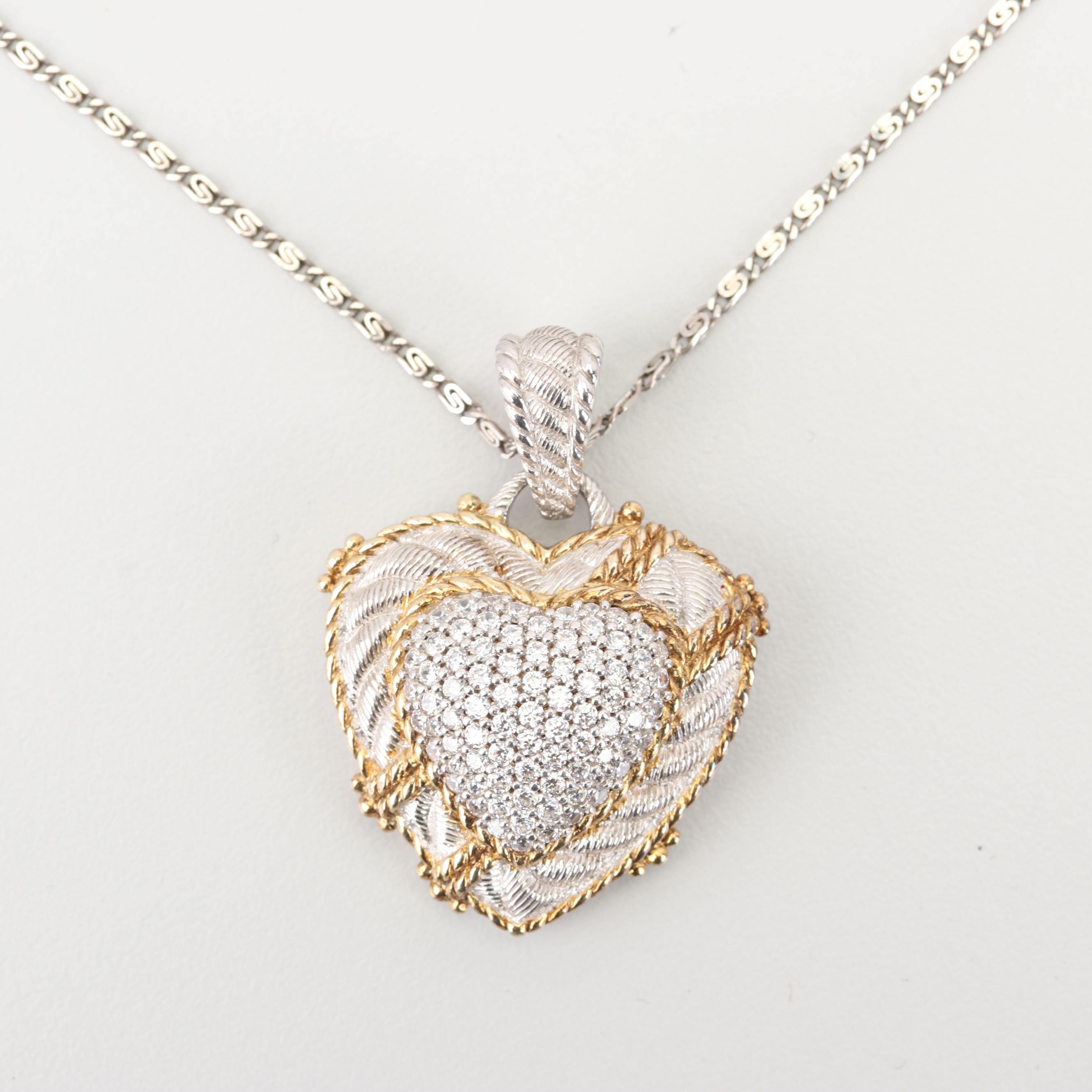 Judith Ripka Gold Wash Sterling Silver Cubic Zirconia Heart Pendant Necklace