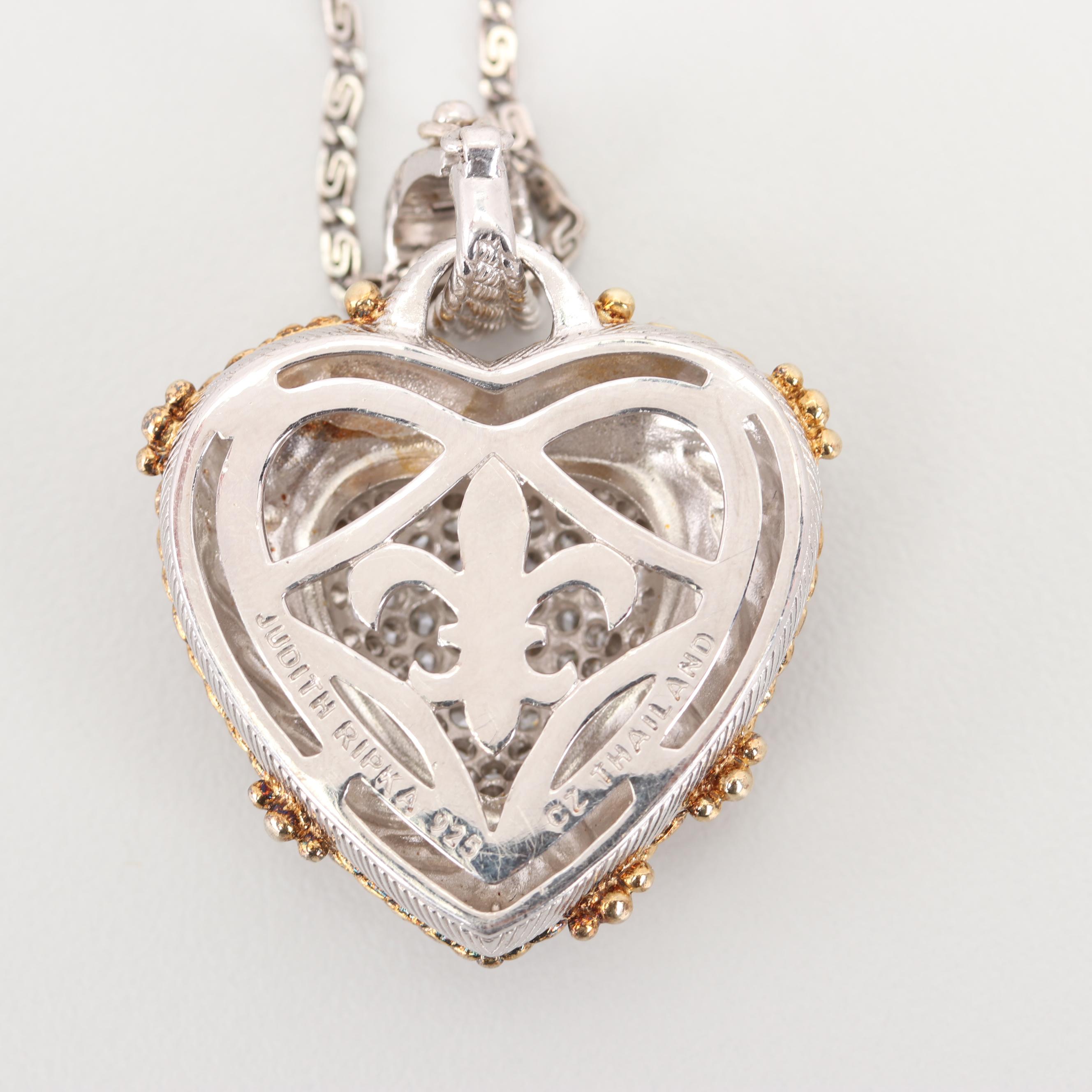 Judith Ripka Gold Wash Sterling Silver Cubic Zirconia Heart Pendant Necklace