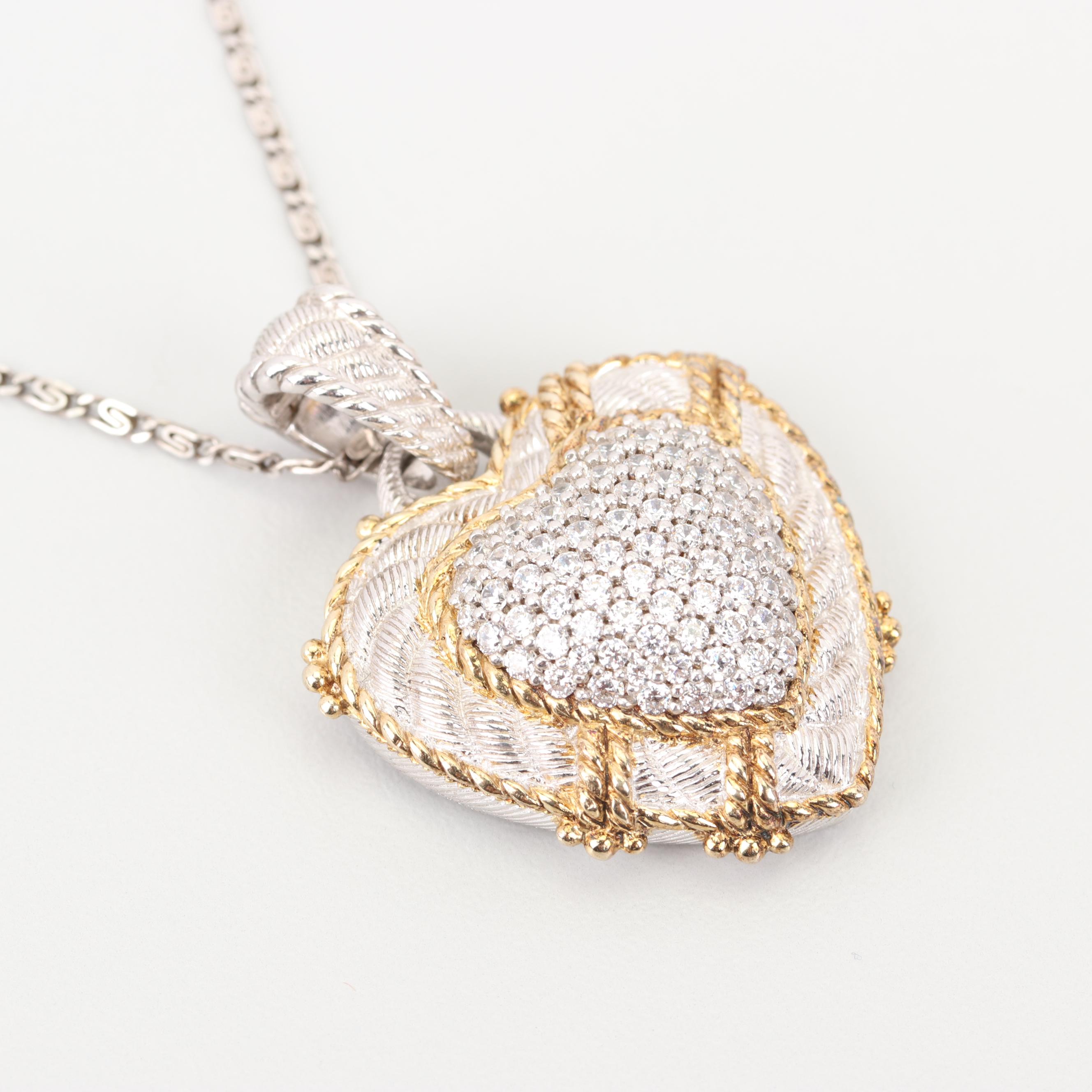 Judith Ripka Gold Wash Sterling Silver Cubic Zirconia Heart Pendant Necklace